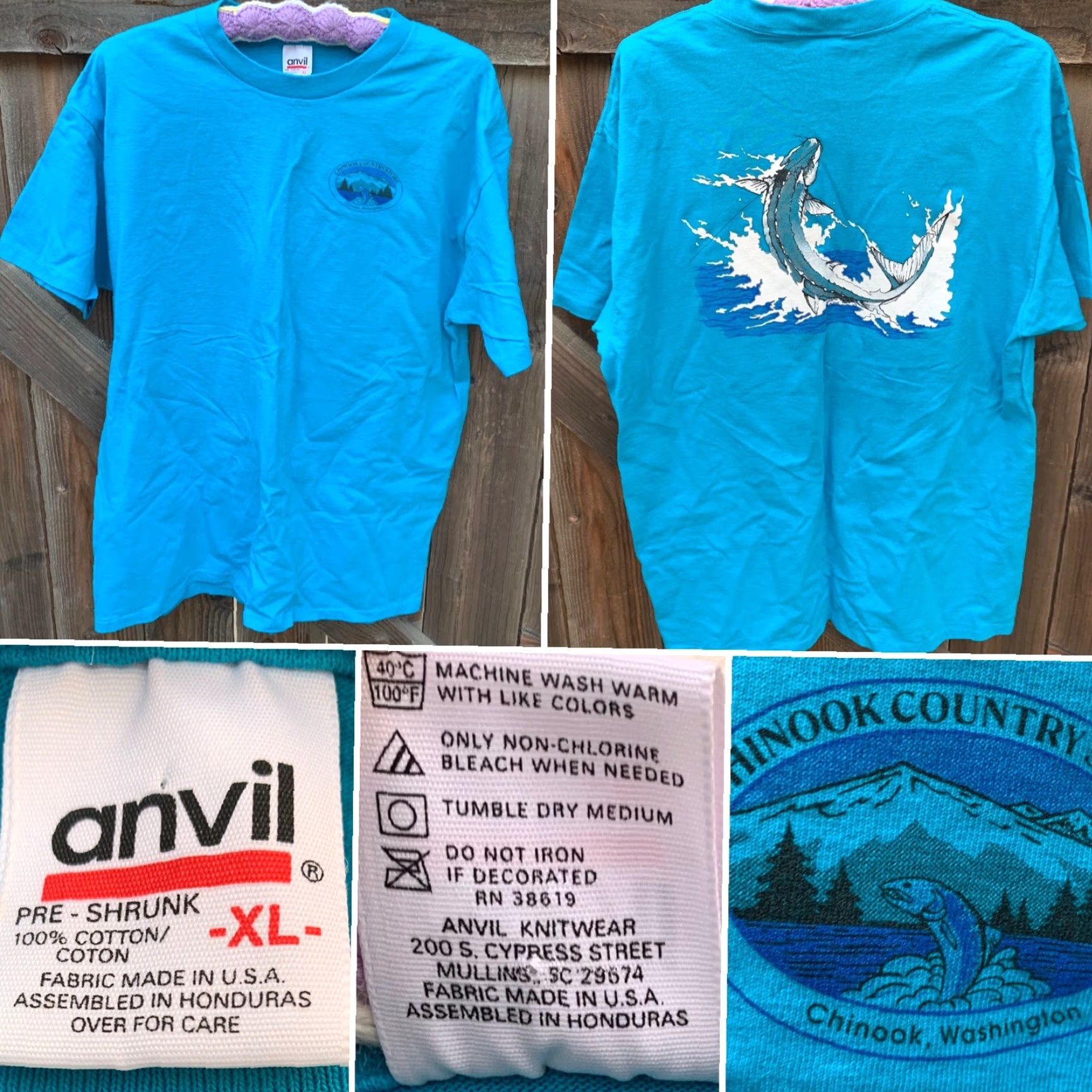 Anvil VINTAGE Anvil T-Shirt Mens Graphic Print XL Chinook Washington Blue Cotton Jersey Single Stitch Size US XL / EU 56 / 4 - 4 Thumbnail