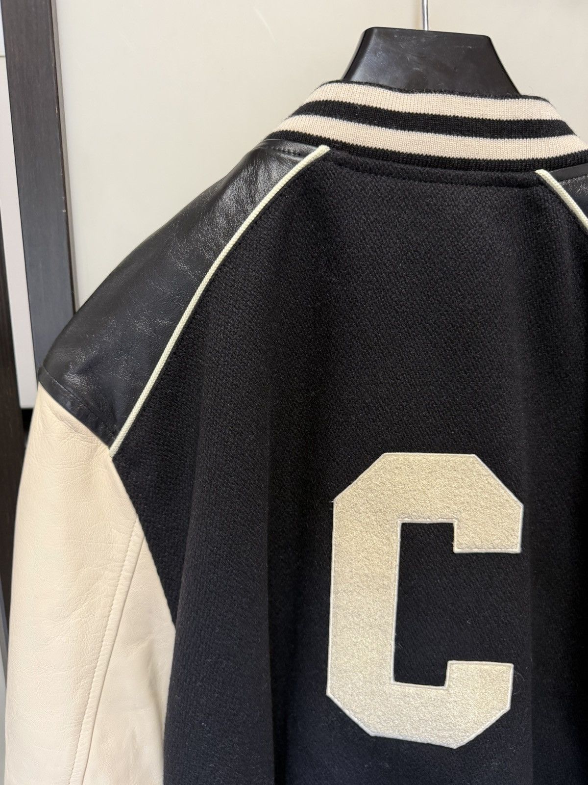 Celine NEW - FW21 Black C Patch Leather Sleeve Wool Teddy 54 Size US L / EU 52-54 / 3 - 10 Thumbnail
