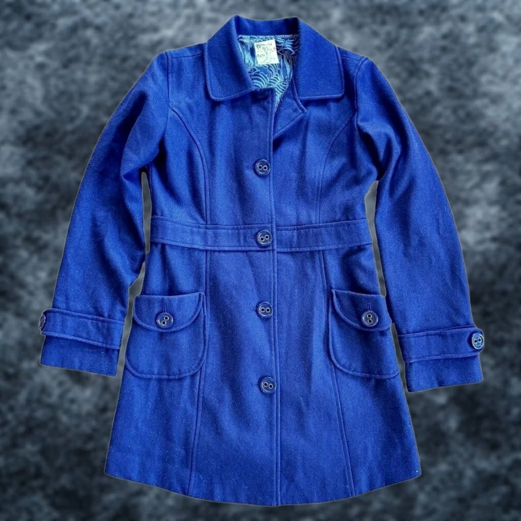Vintage Tulle Jacket Pea Coat Wool Blend Blue Womens M Button Front Pockets Solid Mid-Length Vintage Style Size M / US 6-8 / IT 42-44 - 1 Thumbnail