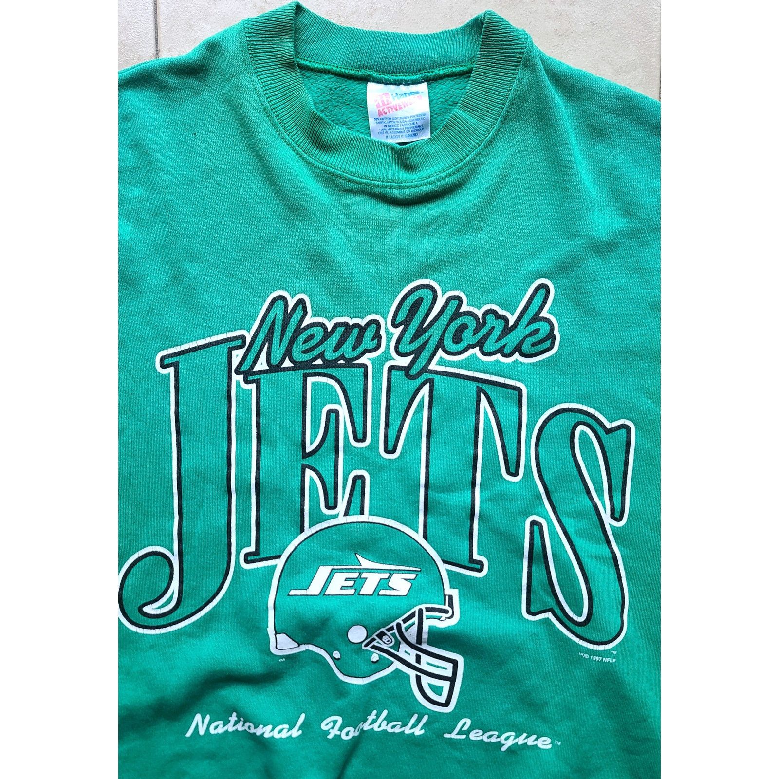 NY Jets 90s HANES sweatshirt HELMET St Patrick L kelly vtg