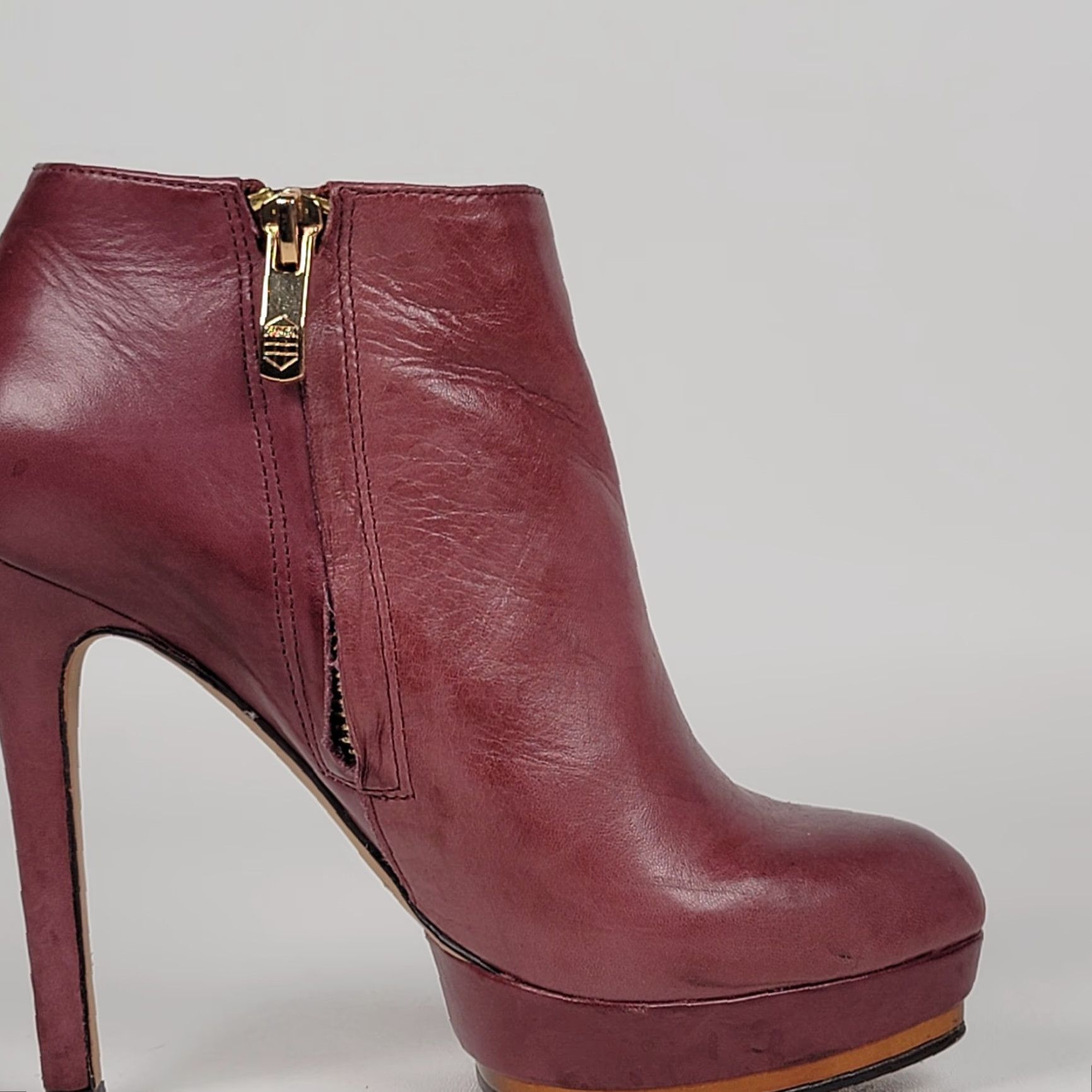 Vince Camuto Vince Camuto Dira Platform Stiletto Ankle Booties Leather Side Zip Women 4.5B Shoes Heel Platform Leather Upper Leather Lining Red-Brown Womens 4.5 B Size US 5 / IT 35 - 5 Thumbnail