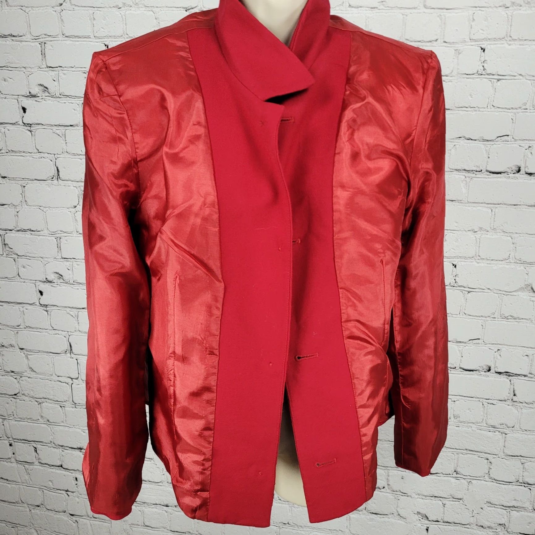 Talbots VINTAGE Talbots Blazer Shirt Jacket 14 Red 100% Wool Buttoned Collared Lined Long Sleeve Women’s Short Jacket/Coat Holiday Classic Size XL / US 12-14 / IT 48-50 - 7 Thumbnail