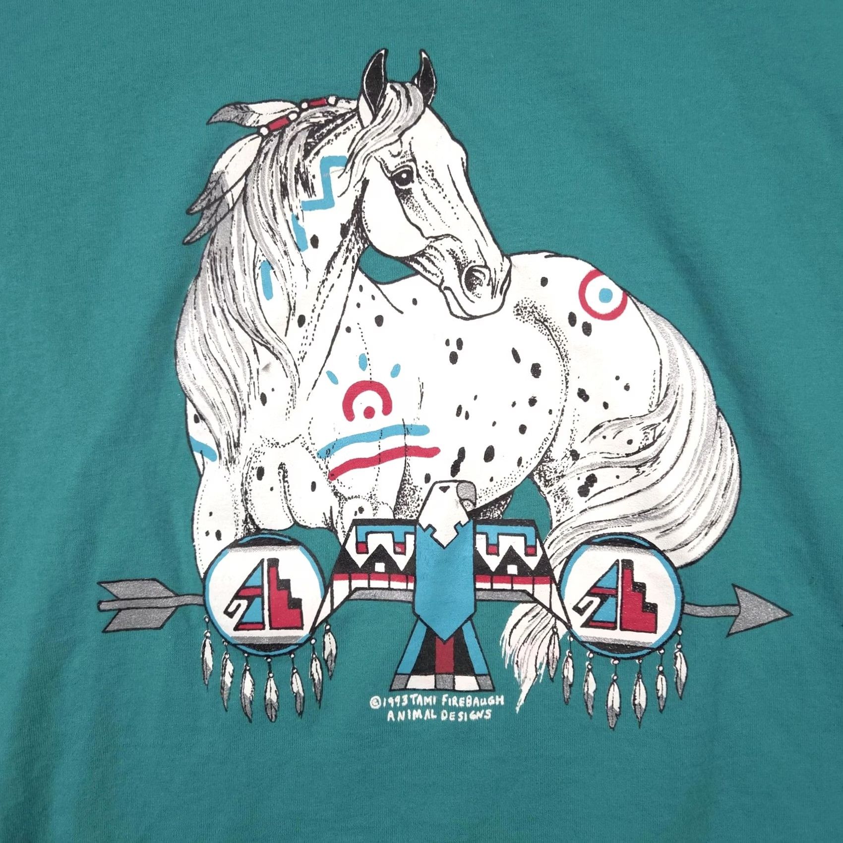 Fruit Of The Loom VINTAGE Tami Firebaugh HEwanorse Graphic Shirt Large Green 1993 Animal Designs Mens Shirt Size US L / EU 52-54 / 3 - 4 Thumbnail