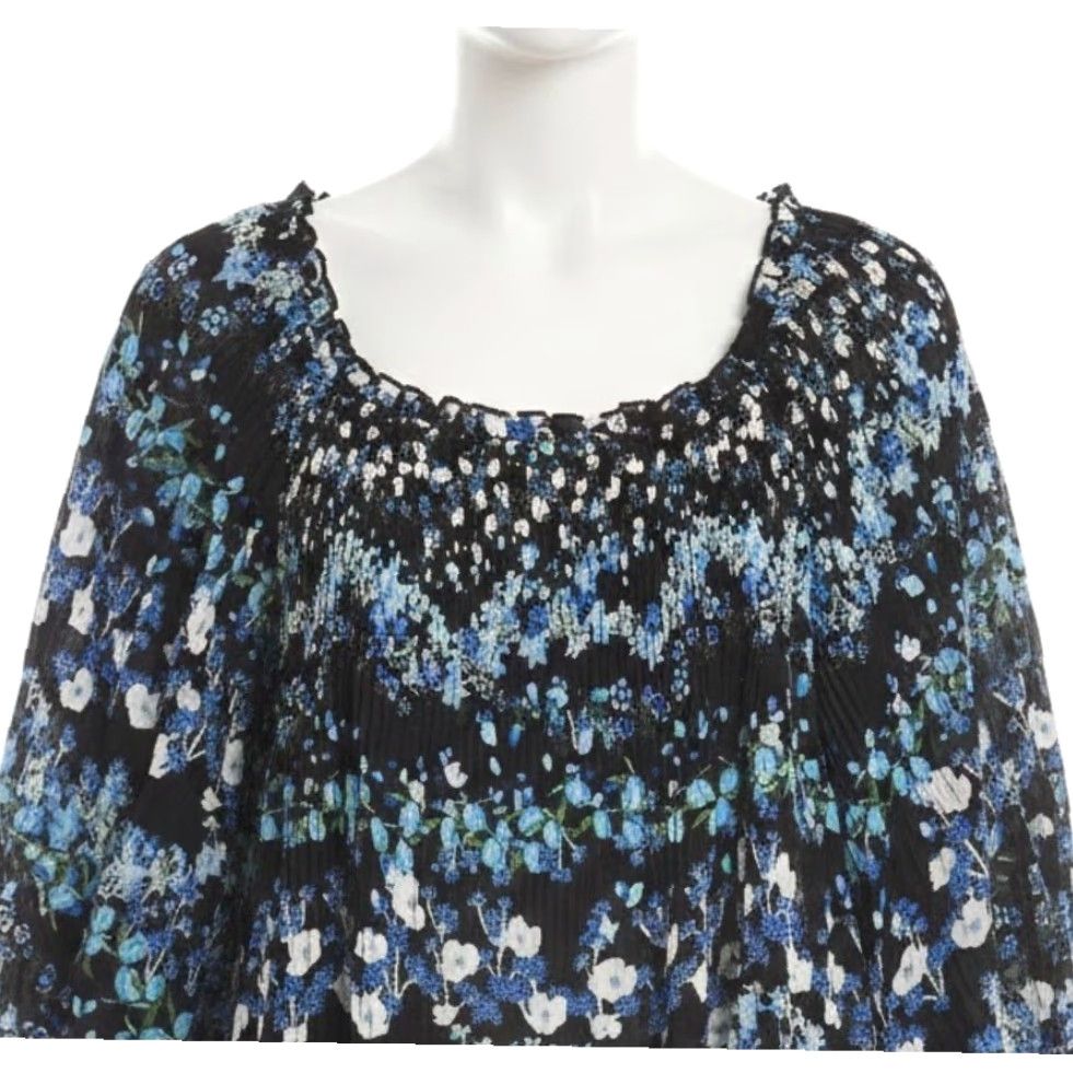 Worthington Worthington Blouse Women XL Black Blue Floral Pleated Smocked Peasant Top Boho Size XL / US 12-14 / IT 48-50 - 2 Thumbnail