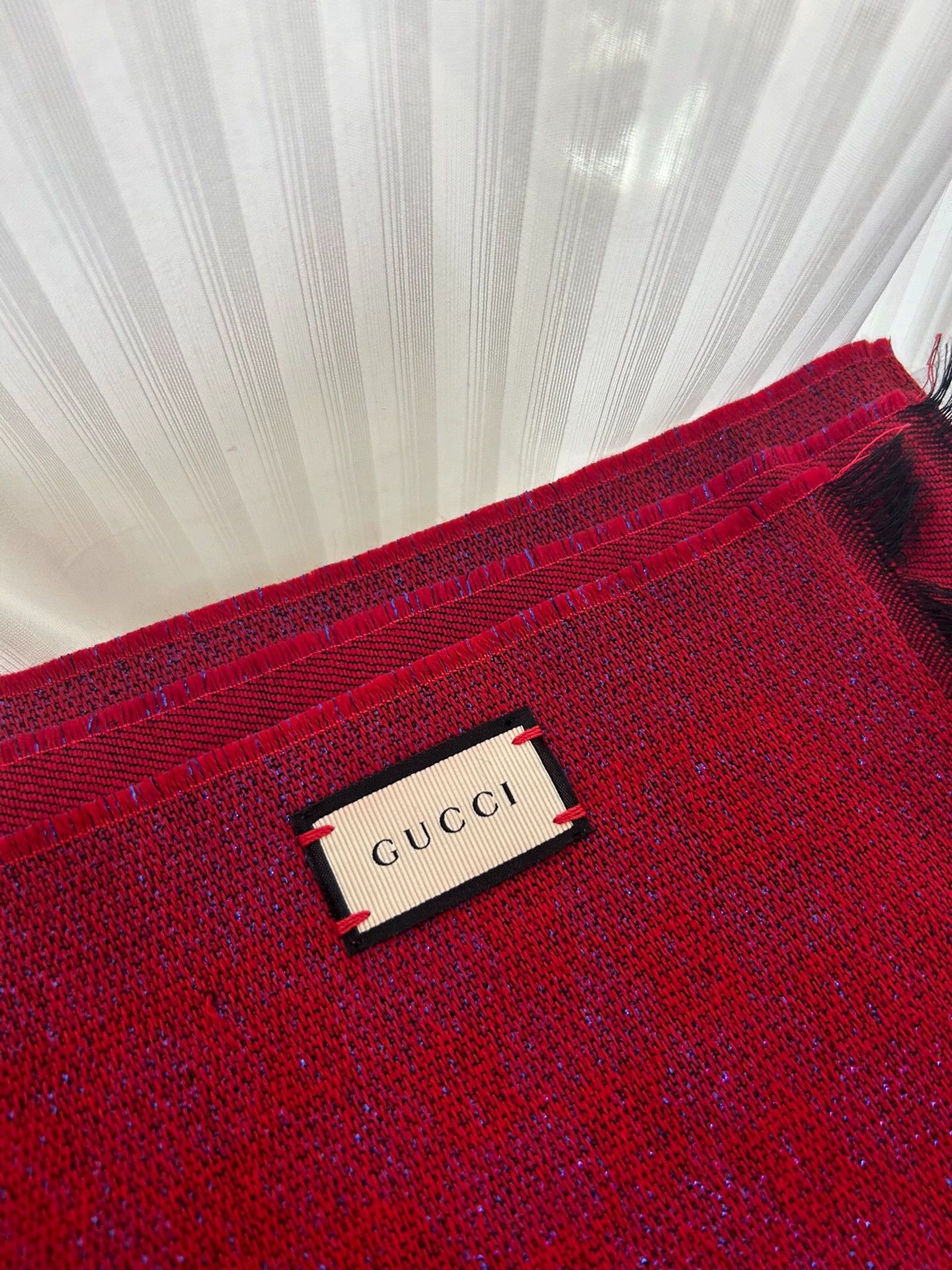 Gucci Gucci blue red GG jacquard double-faced wool scarf Size ONE SIZE - 4 Thumbnail