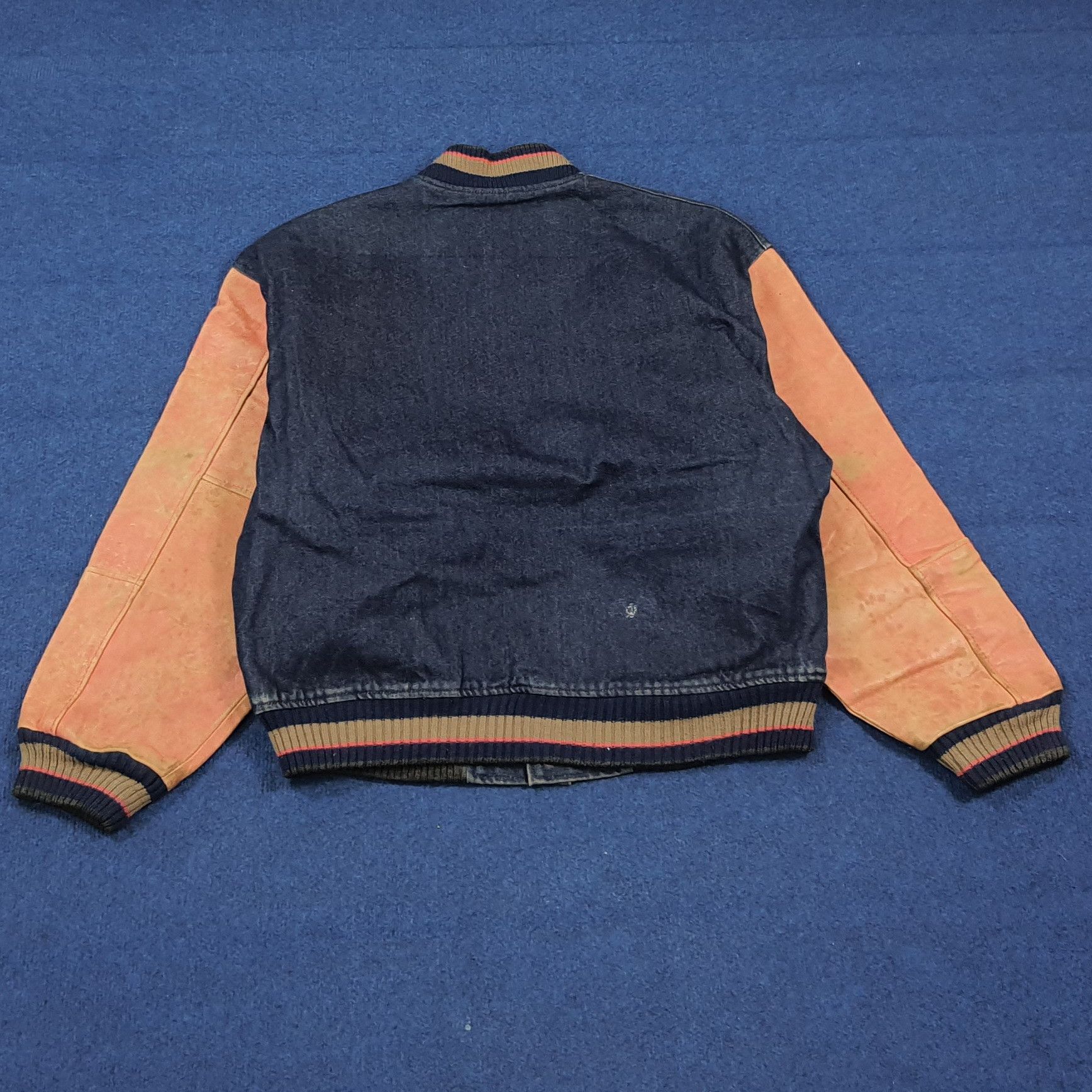 Vintage Vintage SCENE Japan Denim Varsity Jacket Leather C308N24 Size US L / EU 52-54 / 3 - 4 Thumbnail