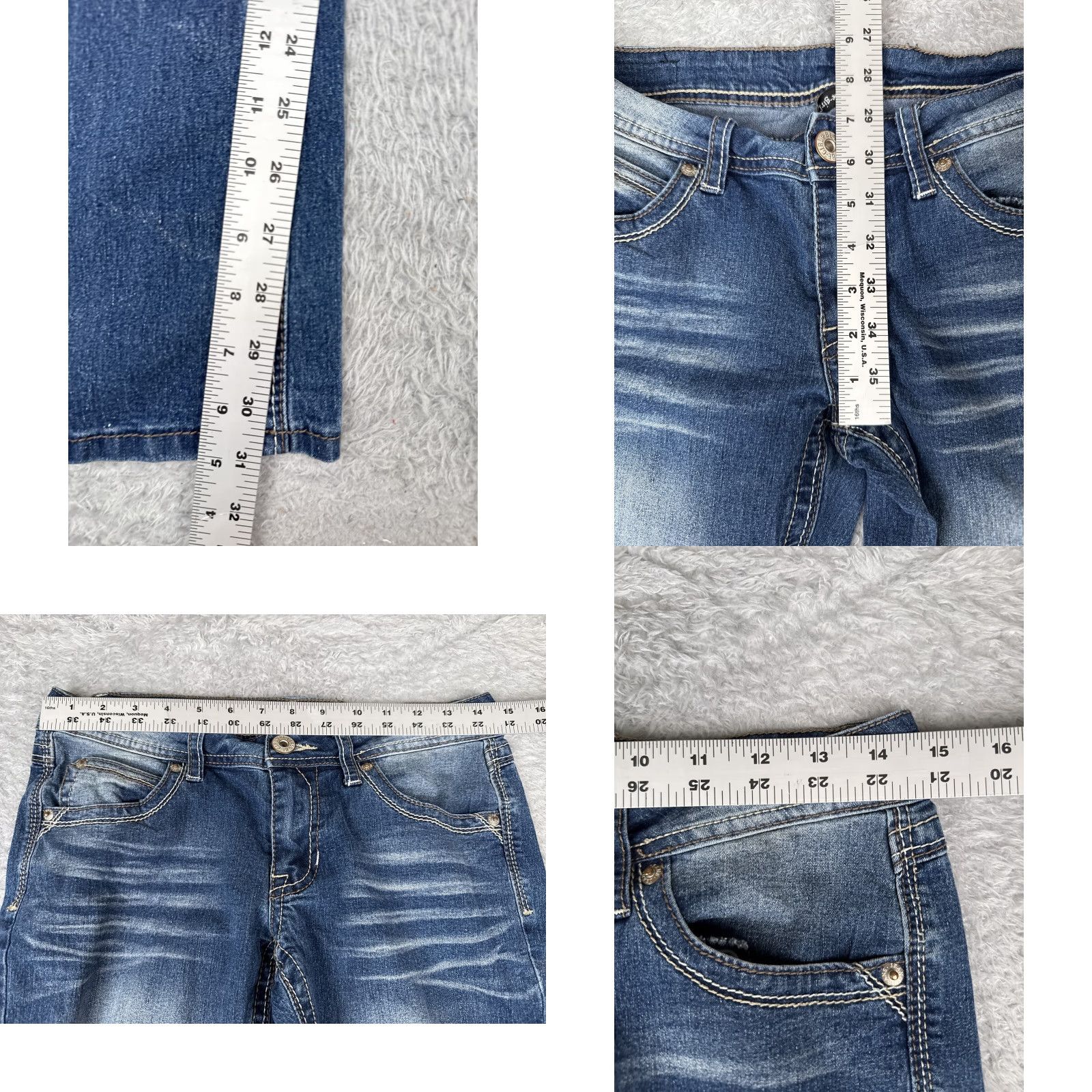 Denime Be-girl BASIC Jeans Womens 29 Bootcut Denim Stretch Embroidered Pockets 5-Pocket Blue Size 29" - 8 Thumbnail