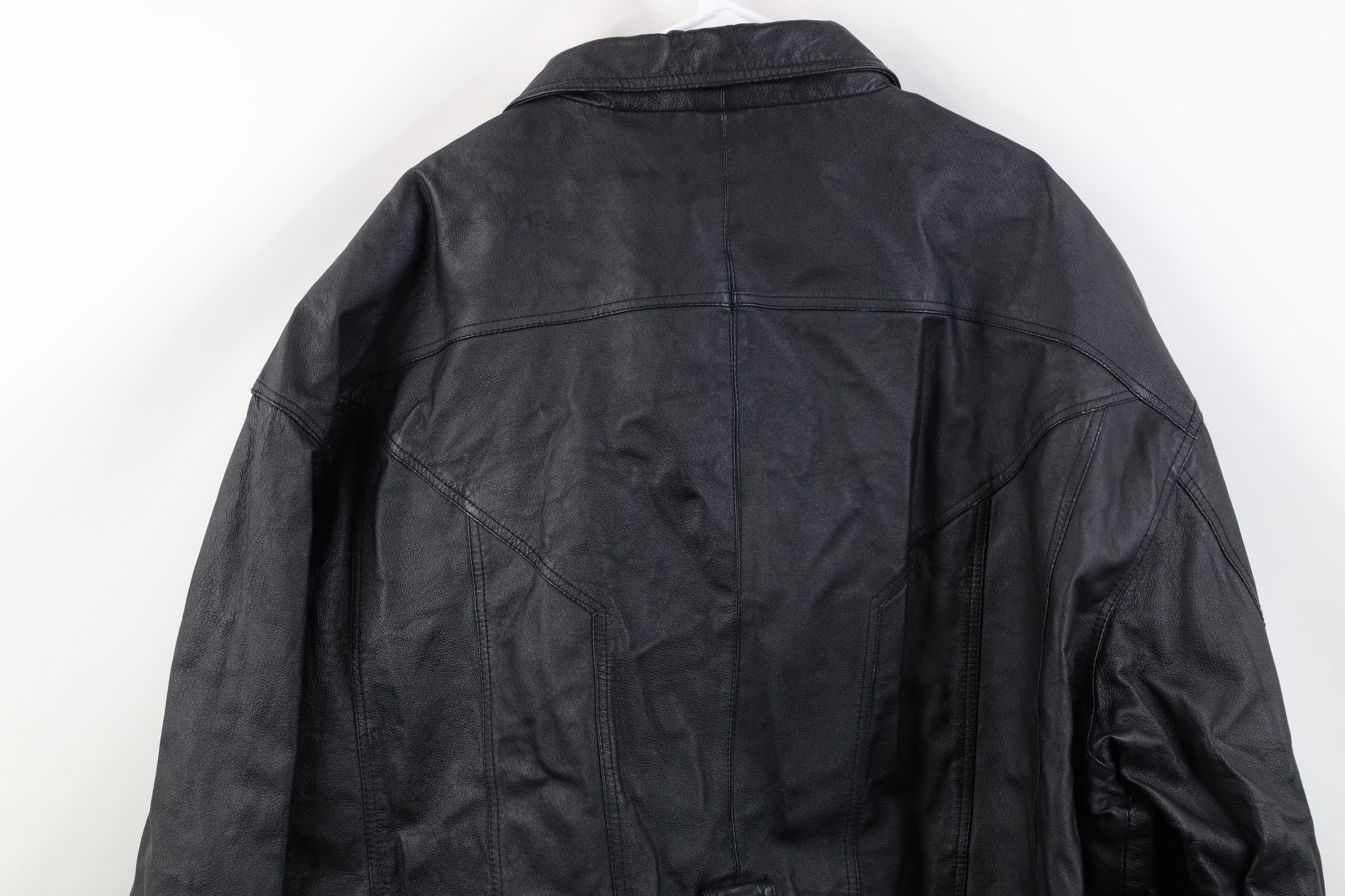 Vintage Vintage 90s Streetwear Full Zip Leather Parka Jacket Black Size US XXL / EU 58 / 5 - 16 Thumbnail