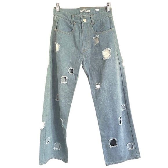 Rejina Pyo Rejina Pyo Distressed / Holes Wide Leg Mia Jeans - 6 🇰🇷 Size 28" / US 6 / IT 42 - 2 Thumbnail