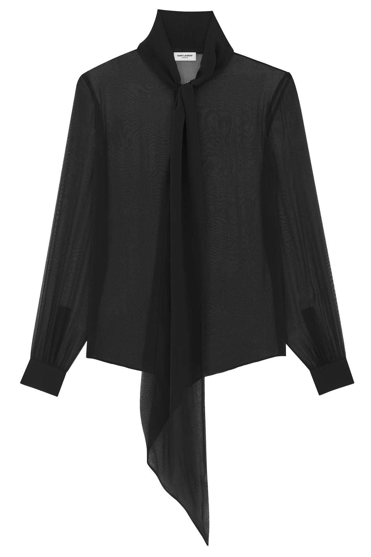 Saint Laurent Paris o1b1hav111224 Lavalliere Neck Shirt in Silk Muslin in Black Size US S / EU 44-46 / 1 - 3 Thumbnail