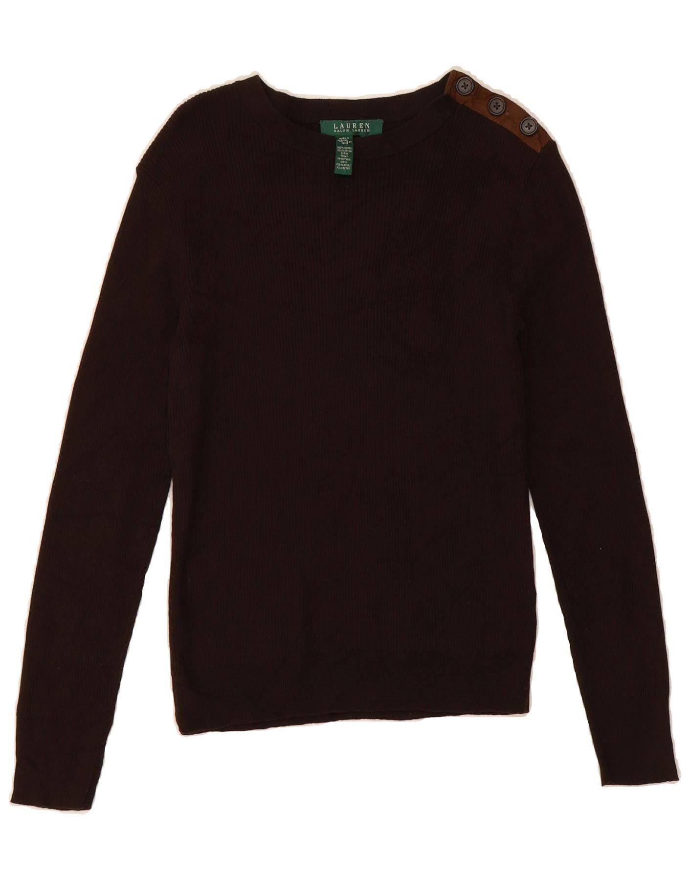 Ralph Lauren Womens Button Neck Jumper Sweater UK 8 Small Brown Cotton Size S / US 4 / IT 40 - 1 Thumbnail