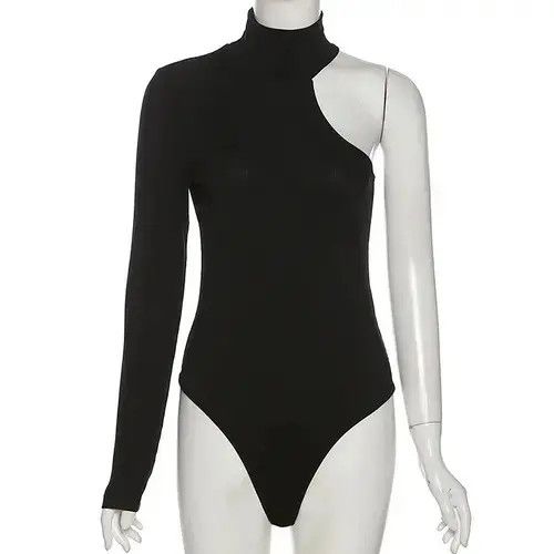 Japanese Brand Black Bodysuit Ladies Skinny Size ONE SIZE - 4 Thumbnail