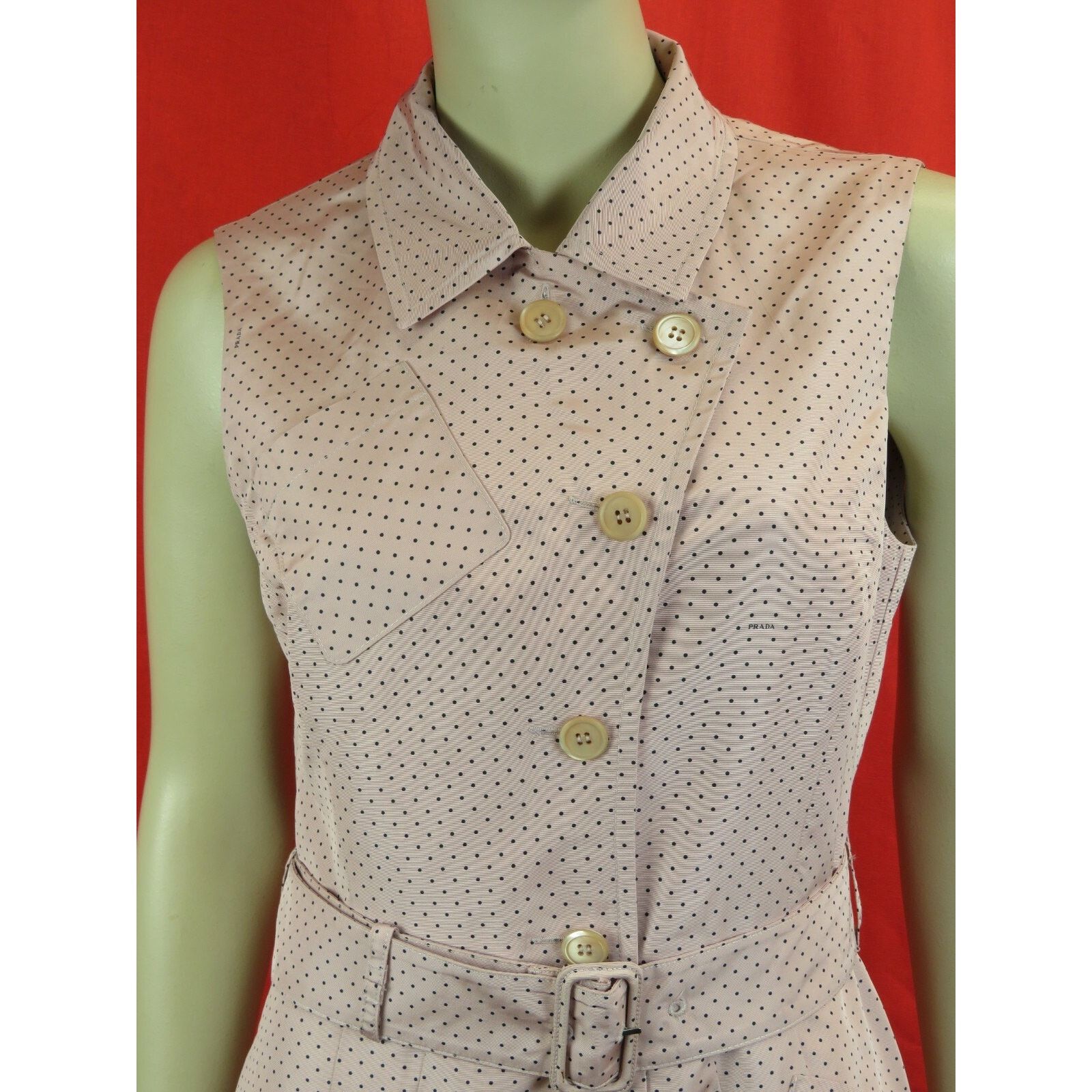 Prada PRADA NUDE POLKA LOGO SILK BELTED MIDI DRESS 44 10 IT Size M / US 6-8 / IT 42-44 - 4 Thumbnail