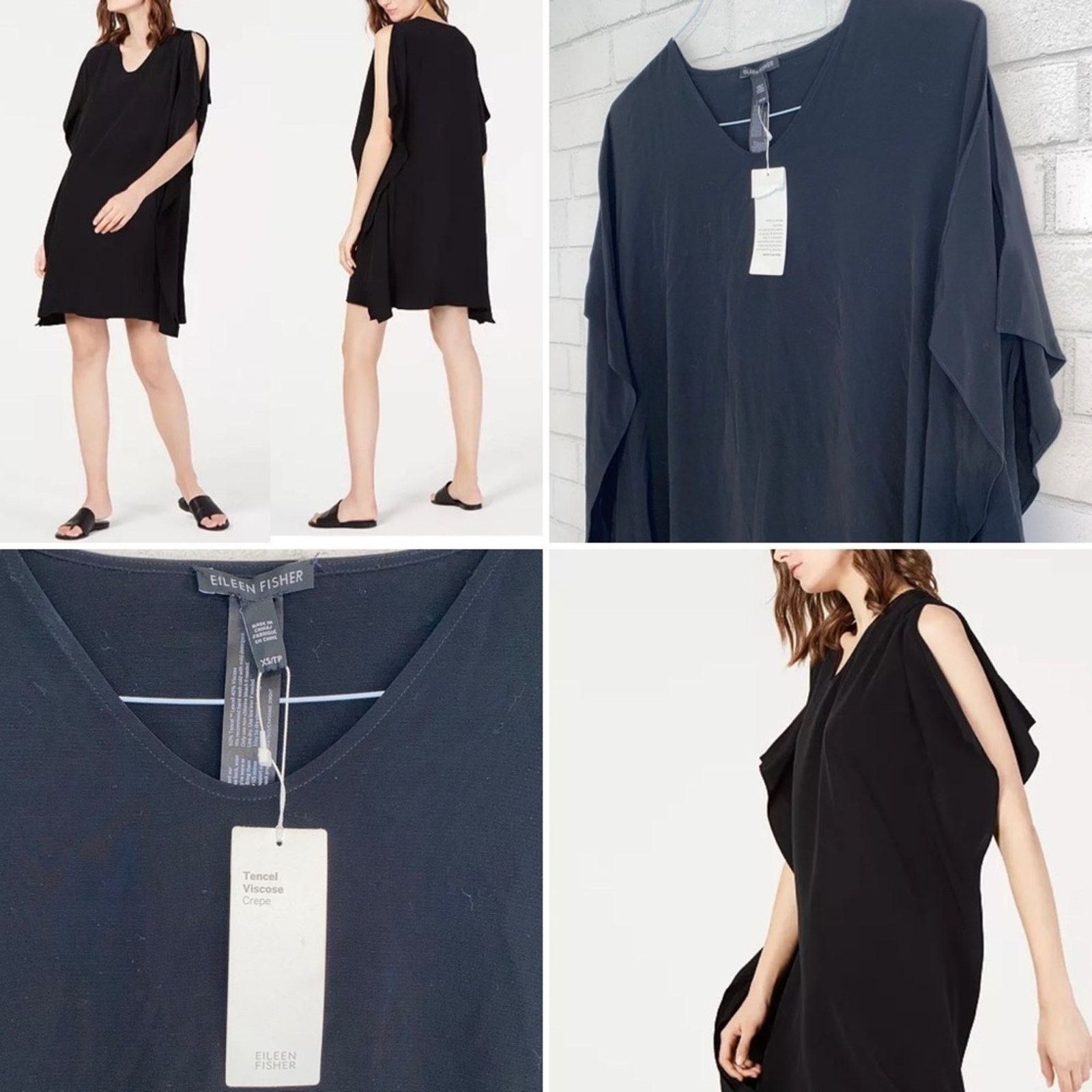Eileen Fisher New $278 Eileen Fisher Tencel Black V Neck Caftan Dress XS Size XS / US 0-2 / IT 36-38 - 1 Thumbnail