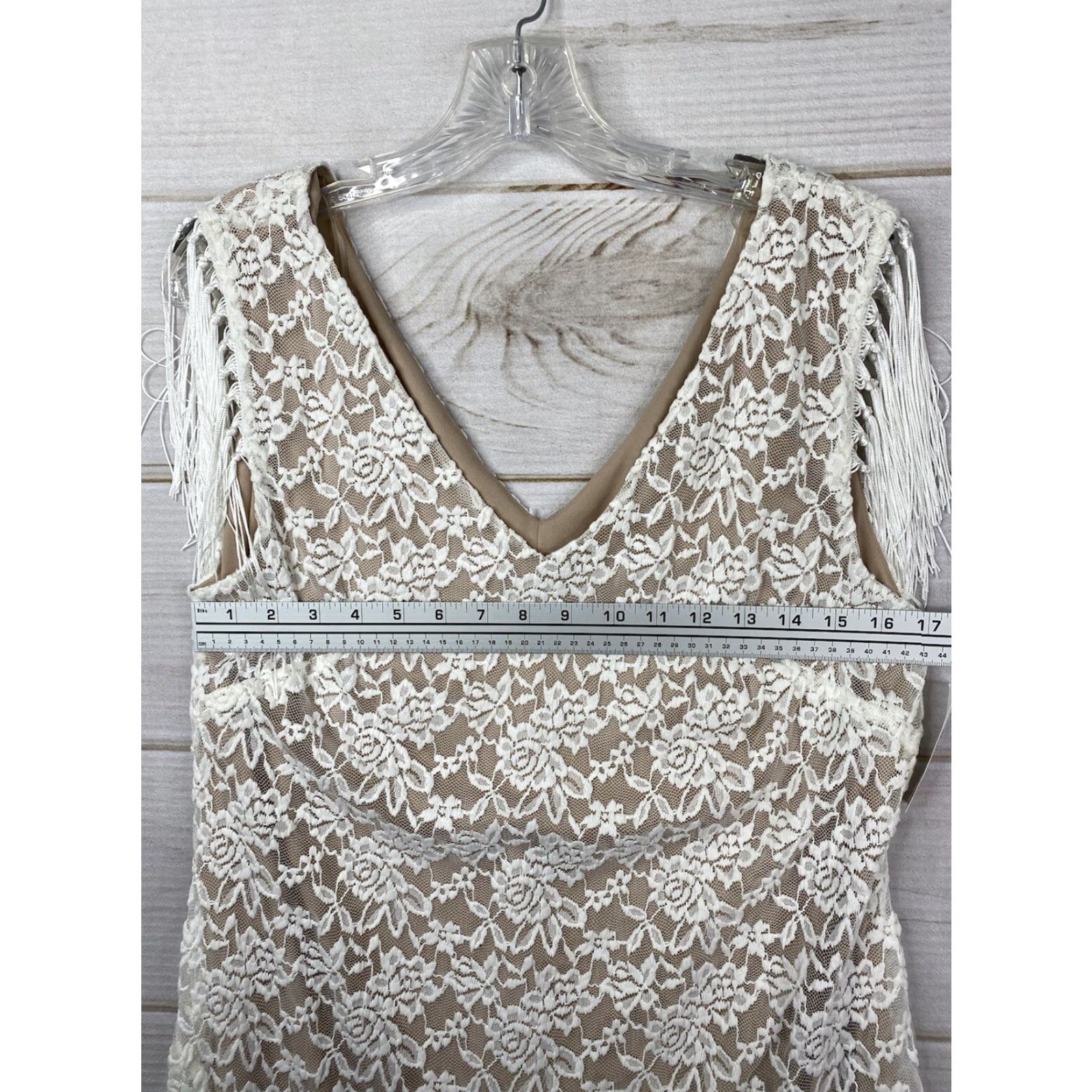 Vintage Connected Dress 14 White Lace Sheath Fringe Wedding Party Cruise Event Stretch Dress Women Size XL / US 12-14 / IT 48-50 - 6 Thumbnail