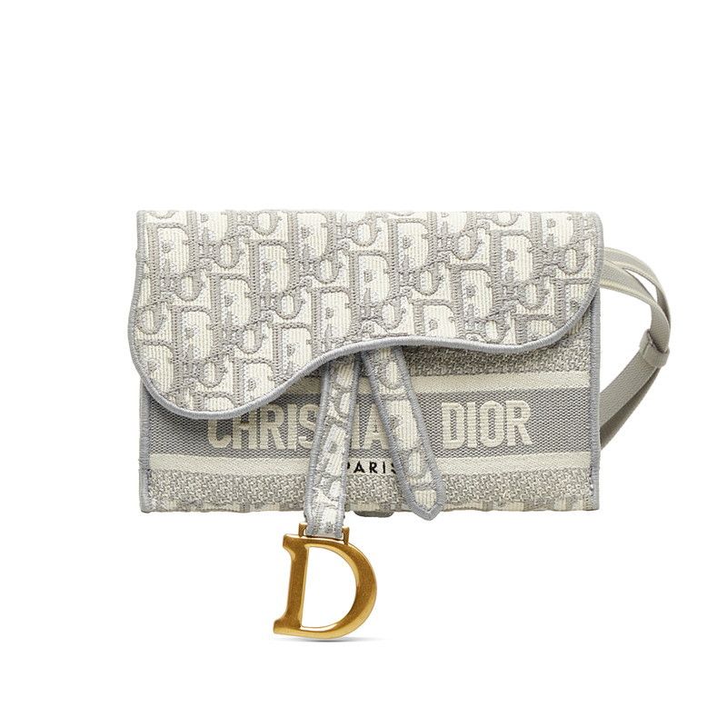image of Dior Mini Saddle Bag Logo Jacquard D Hardware Waist Body Bag Gray White Canvas, Women's