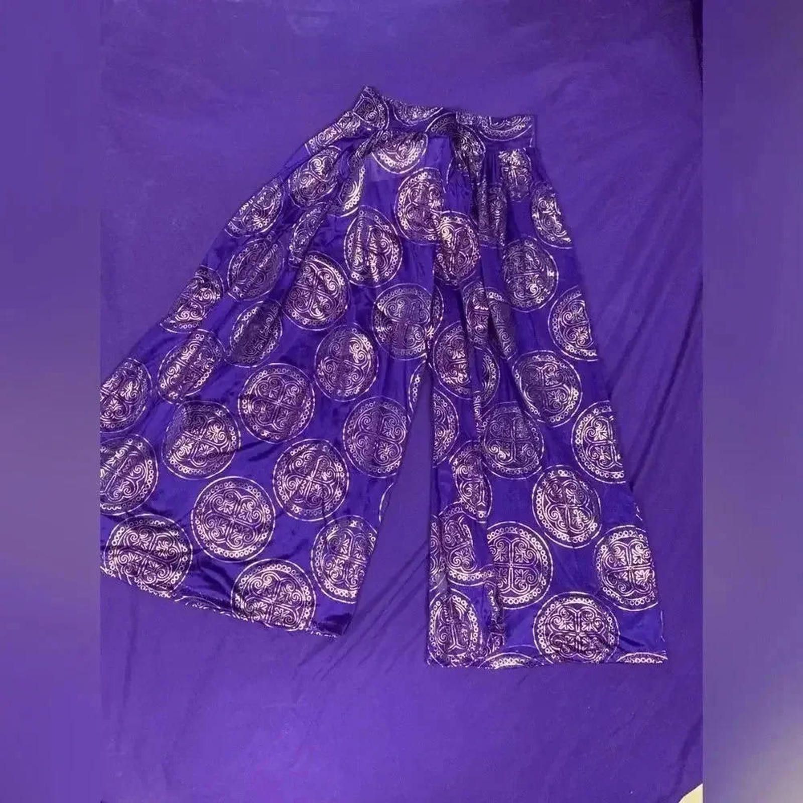 Designer Stylish Purple Patterned Palazzo Pants Size 36" / US 14 / IT 50 - 1 Thumbnail