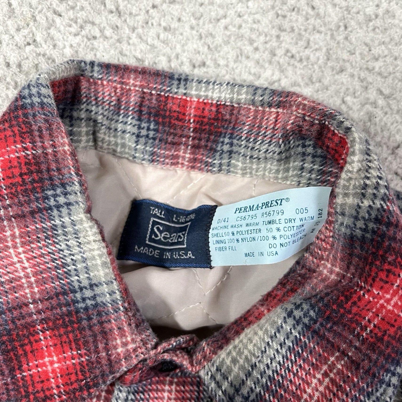 Sears Sears Flannel Shirt Mens L Plaid Quilt Lined Vintage Button-Up Cotton Red Proud USA 80s 90s Retro Casual Mens Size US L / EU 52-54 / 3 - 2 Thumbnail