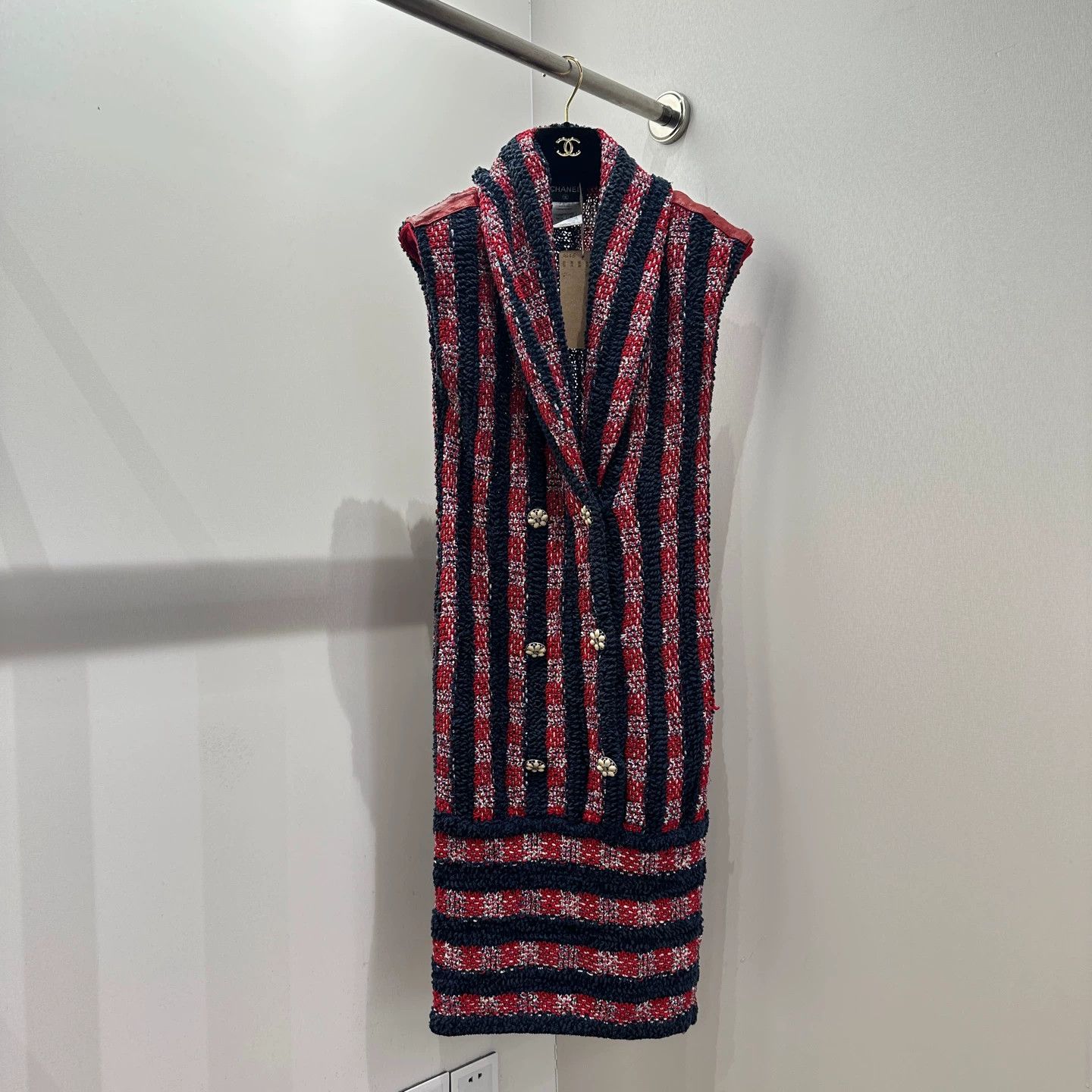 Chanel feb415 Plaid DB Sleeveless Knit Dress 36 Cotton