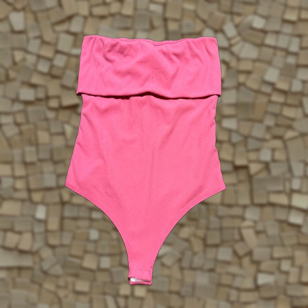 Vintage Live in the Moment Bodysuit Women's Large Pink Strapless Tube Pull On Size L / US 10 / IT 46 - 1 Thumbnail