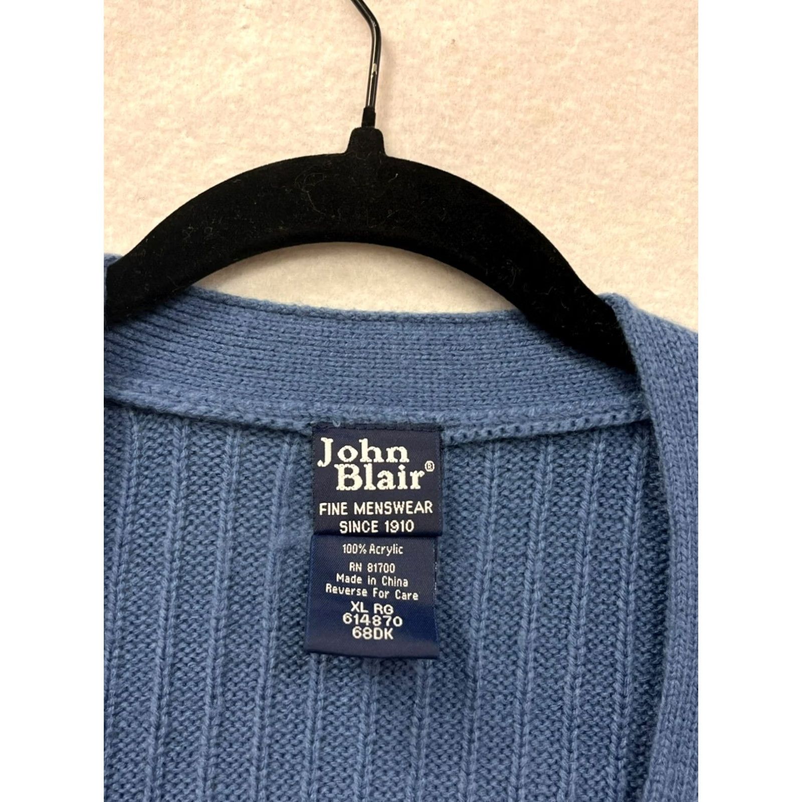 Blair Mens John Blair Blue Cardigan Sweater XL Cable-Knit Knit Front Pockets V-Neck Acrylic Cardigan Mens XL Blue 6964 Size US XL / EU 56 / 4 - 3 Thumbnail
