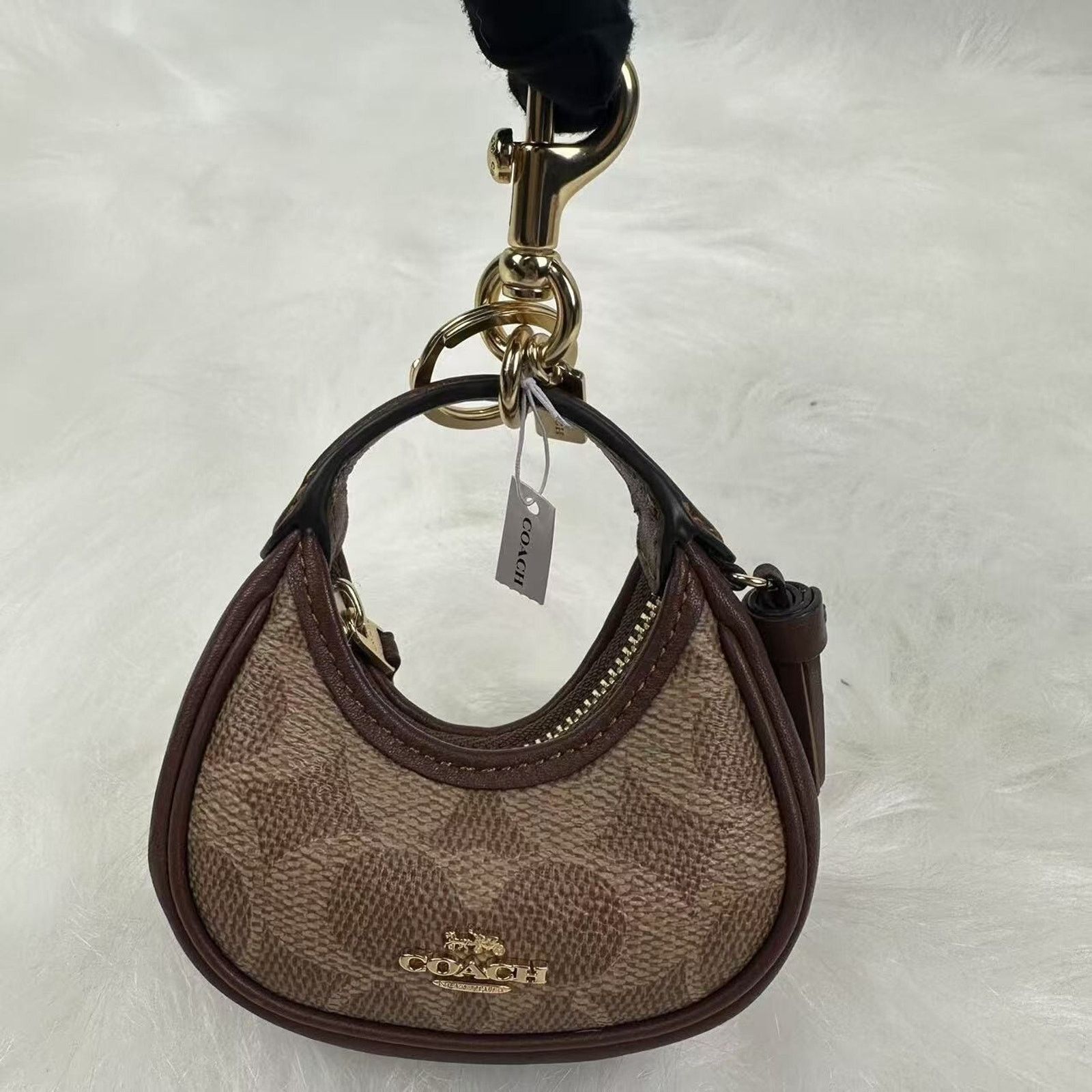 Coach Mini Carmen Bag Charm Signature Canvas Gold/tan/brown, Women's