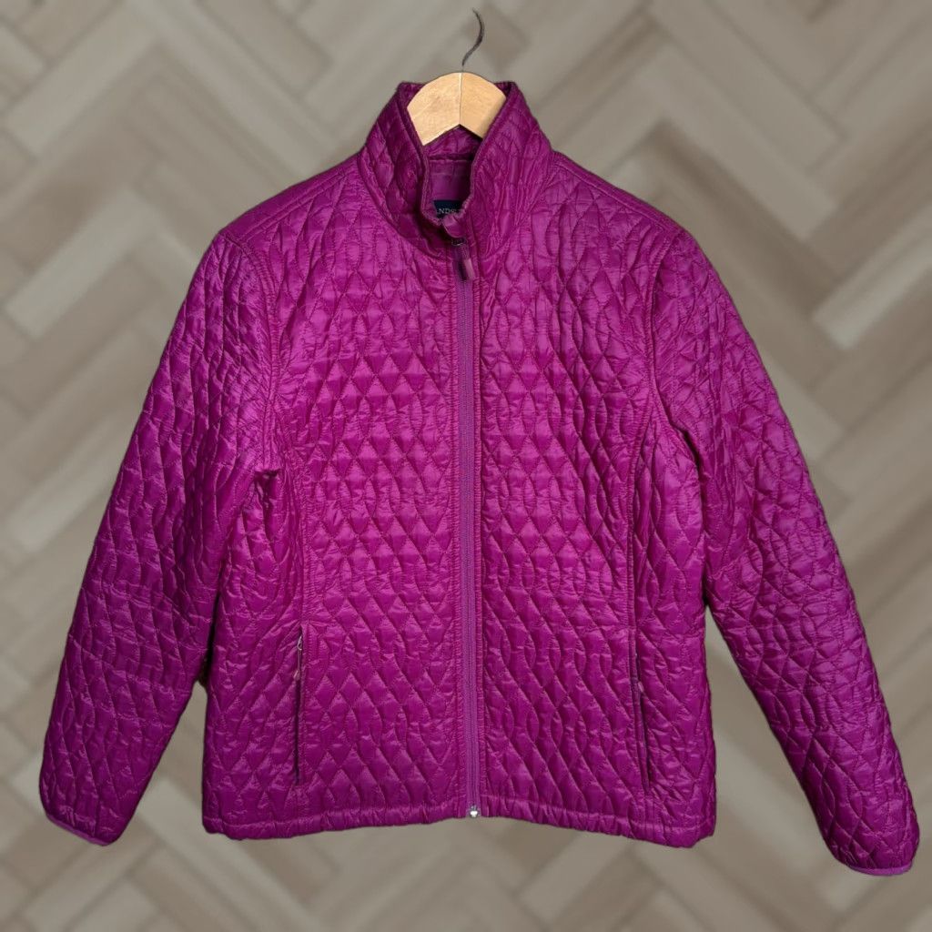 Lands' End Lands' End Jacket Quilted Lightweight Prima Loft Purple S Womens Regular Long Sleeve Zip Coat Winter Fall Mid-Length Size S / US 4 / IT 40 - 1 Thumbnail