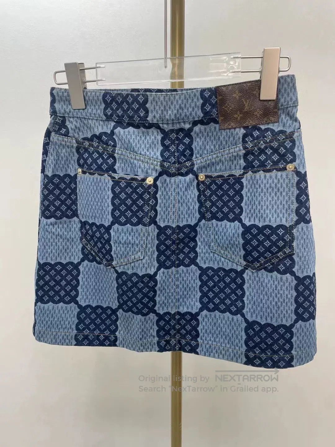 Louis Vuitton Louis Vuitton SS24 Checked A-Line Denim Skirt. Size 33" - 2 Thumbnail