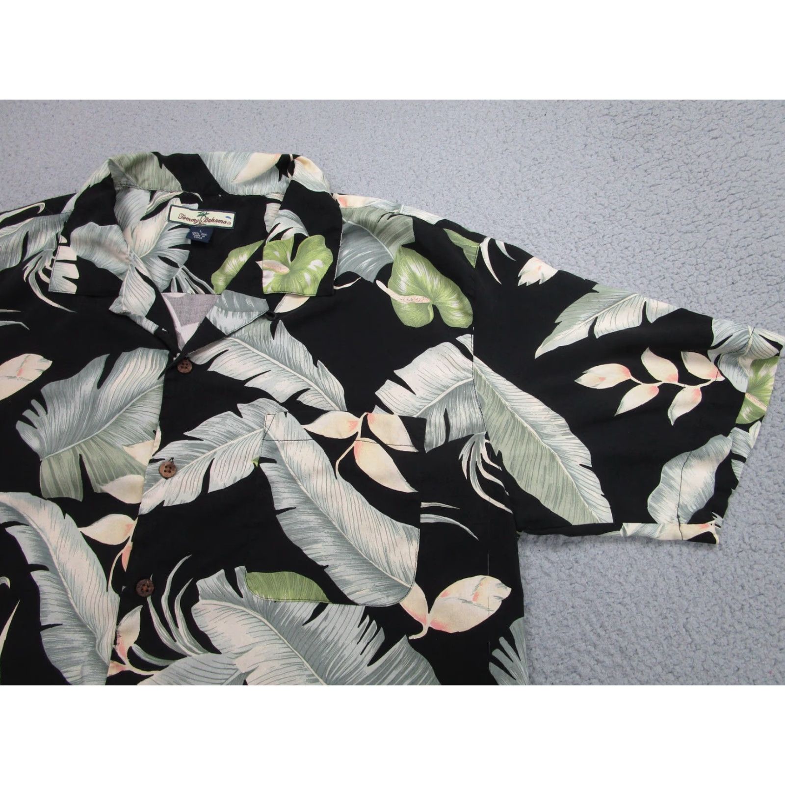 Tommy Bahama Tommy Bahama Shirt Mens L Black Silk Hawaiian Aloha Camp Button-Up Short Sleeve Floral Tropical Beach Pocket Size US L / EU 52-54 / 3 - 2 Thumbnail
