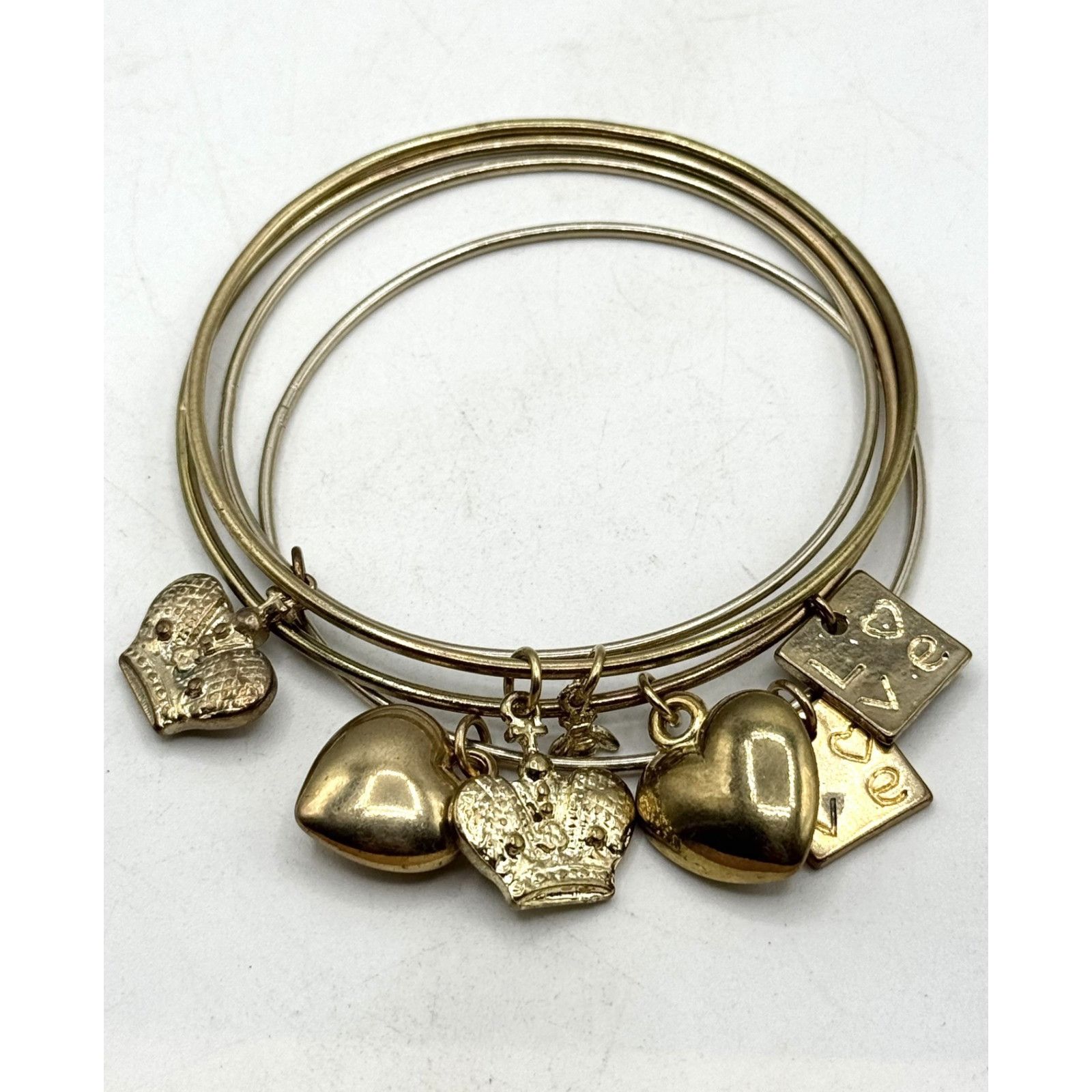 Other Gold puffy heart love crown charm bangle bracelet set of 4 Size ONE SIZE - 1 Thumbnail