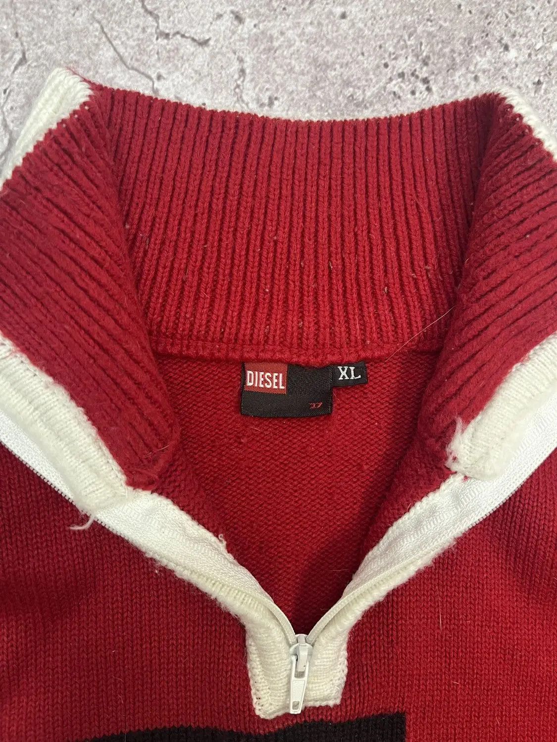 Diesel × Vintage Vintage Diesel 1/4 Zip Red Knit Sweater Y2K Logo Size US XL / EU 56 / 4 - 3 Thumbnail