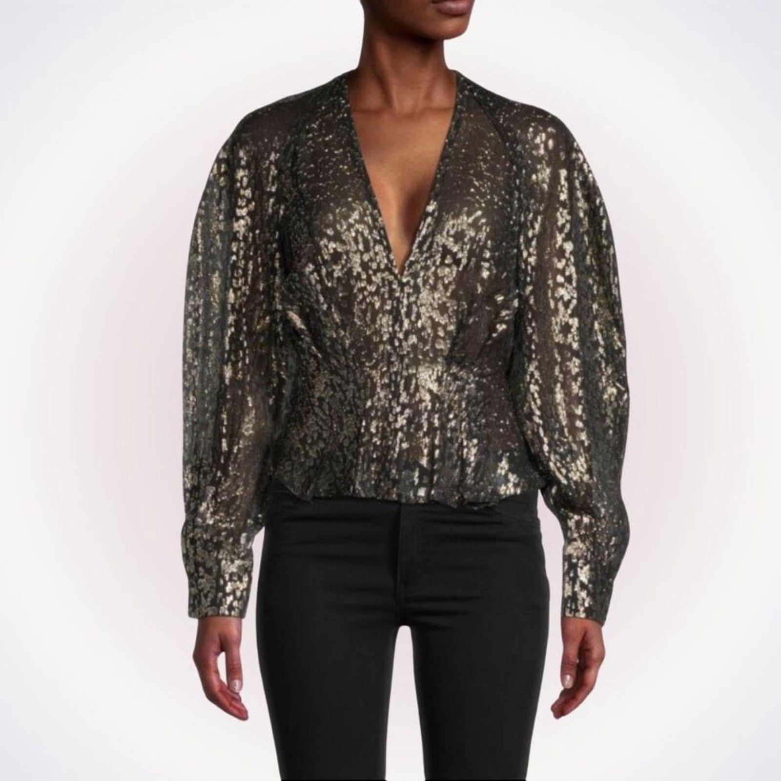 Iro IRO Teruja Metallic V-Neck Blouse | Sz 36, NWT Size S / US 4 / IT 40 - 1 Thumbnail