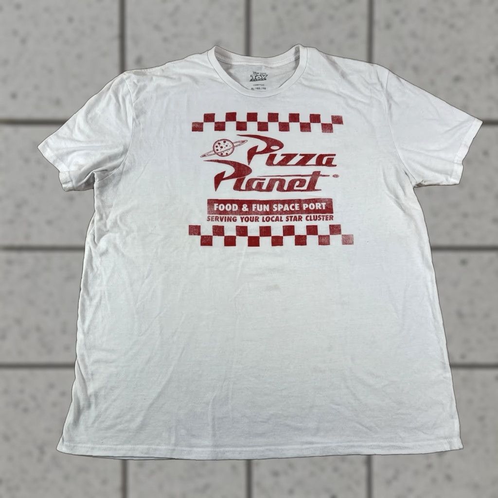 Disney VINTAGE Disney Pixar Toy Story Short Sleeve White T-Shirt Size XL Men Logo Graphic Print Alien Pizza Crew Neck White Cotton Regular Classic Movie Size US XL / EU 56 / 4 - 1 Thumbnail