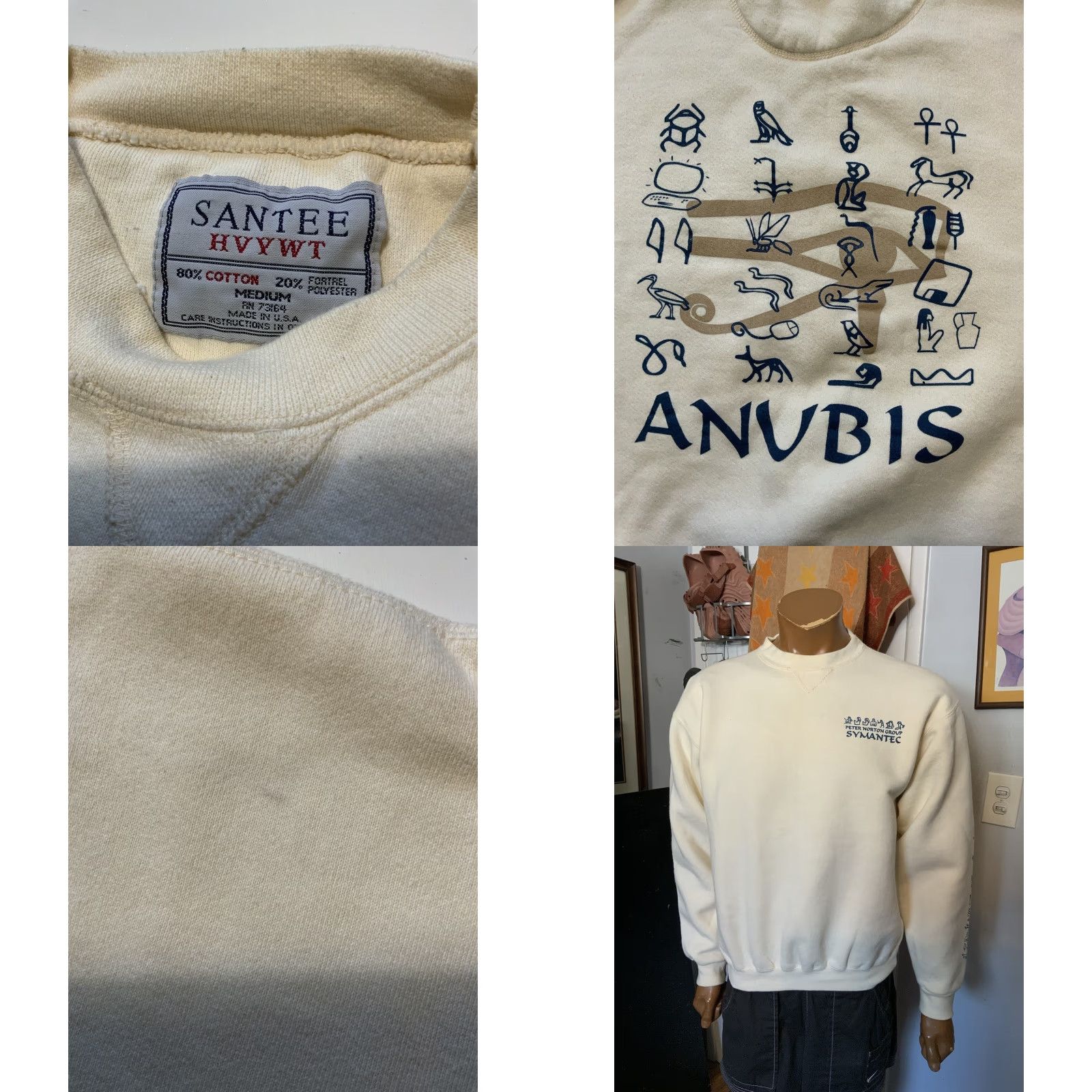 Vintage VINTAGE Peter Norton Group Symantec ANUBIS Software Technology Sweatshirt Mens Sz. M Ivory Crewneck Pullover Santee 46 Chest 27 Shoulder to Hem Size US M / EU 48-50 / 2 - 8 Thumbnail