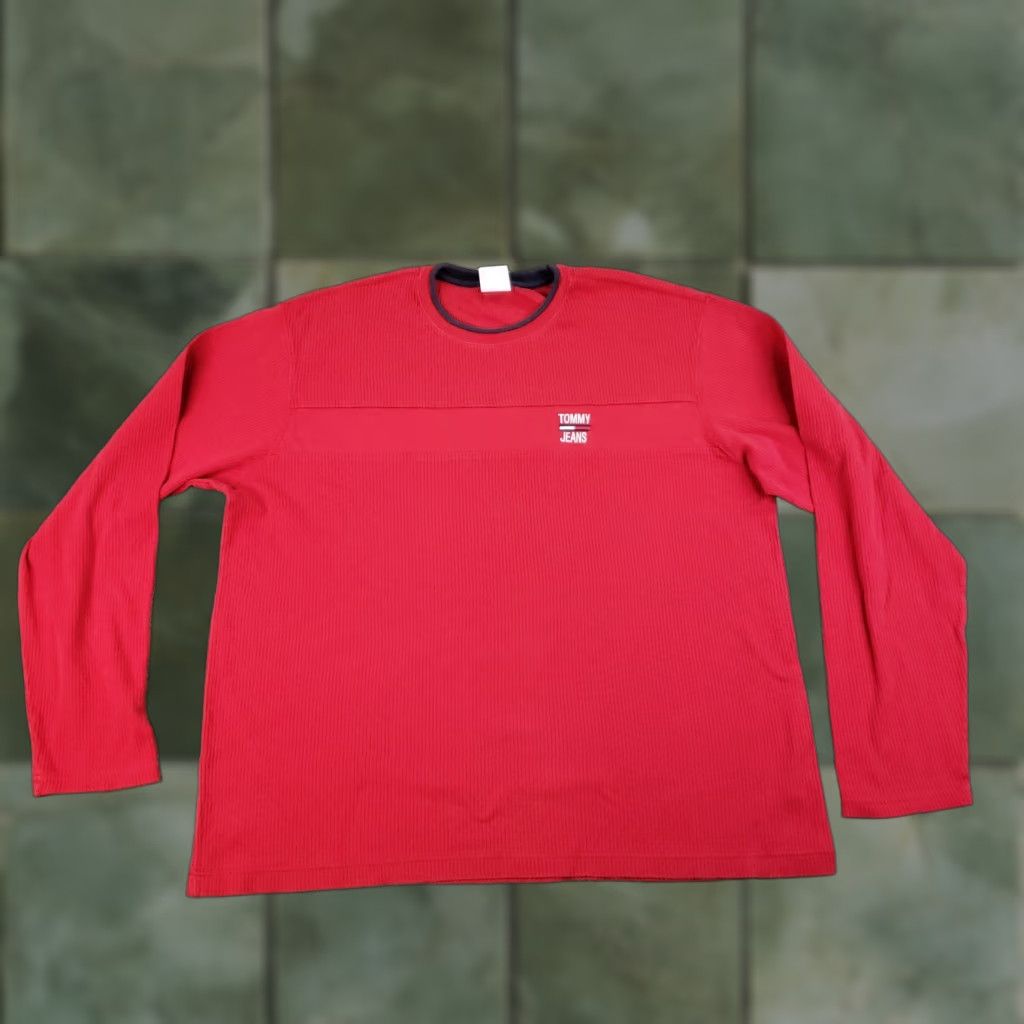 Tommy Hilfiger Tommy Jeans Sweater Mens Large Crewneck Ribbed Pullover Y2K Casual Size US L / EU 52-54 / 3 - 1 Thumbnail