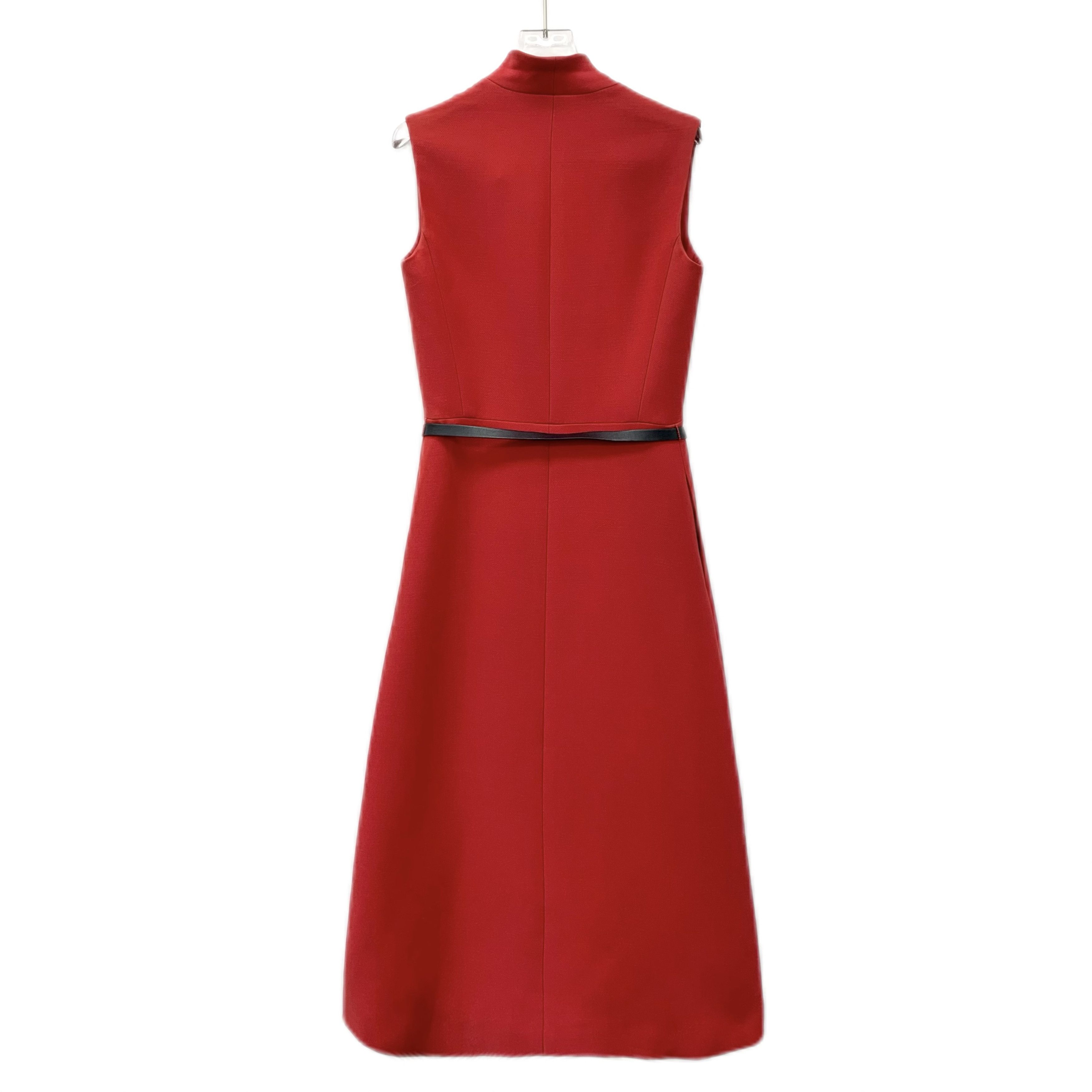 Dior CW0440 Christian Dior Red Sleeveless Belted Midi Dress Size XS / US 0-2 / IT 36-38 - 2 Thumbnail
