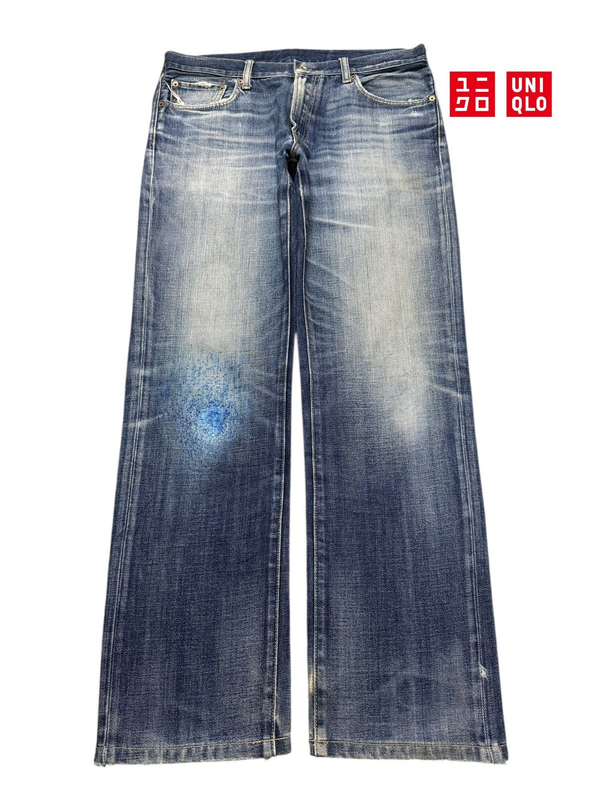Uniqlo Vintage Y2K Japanese Uniqlo Blue Faded Wash Wide Leg Loose Size US 35 - 1 Thumbnail