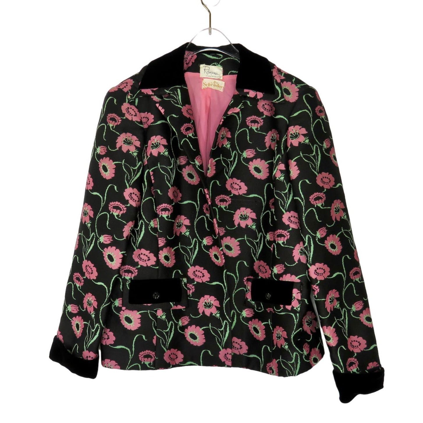 Vintage 1960s Vintage Black & Pink Floral Jacket Blazer Retro Medium Size M / US 6-8 / IT 42-44 - 1 Thumbnail
