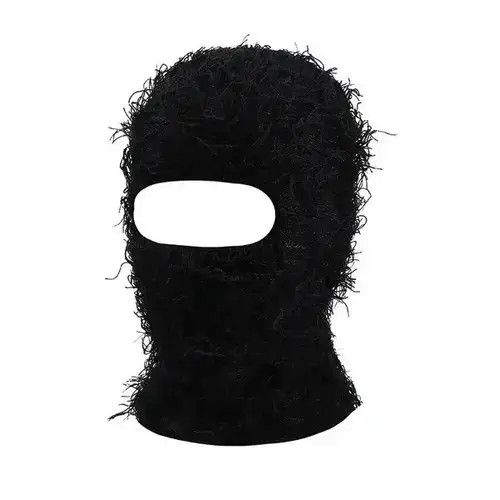 VIBE Distressed Black Knit Balaclava y2k Ski Mask Size ONE SIZE - 3 Thumbnail
