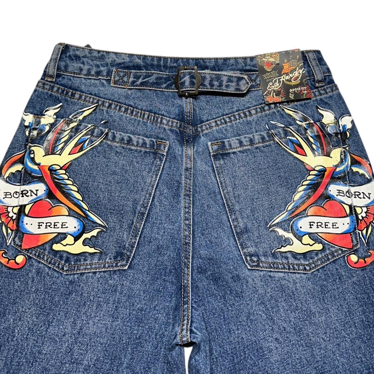 Ed Hardy × Vintage Ed Hardy Wide Leg Jeans Size 28" / US 6 / IT 42 - 4 Thumbnail