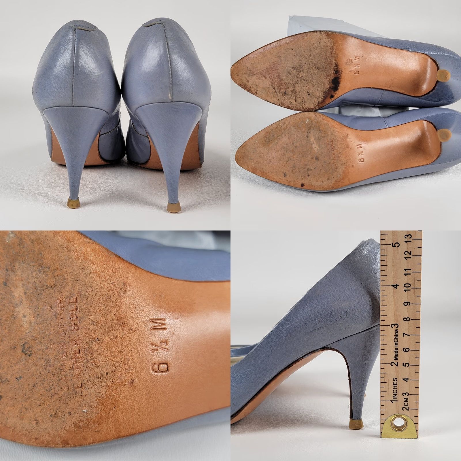 Vintage VINTAGE Gaven Spiegel Blue Leather Stiletto Dress Shoes Women's Size 6.5 M Pump Leather Blue 60s Womens Shoes Size M / US 6-8 / IT 42-44 - 8 Thumbnail