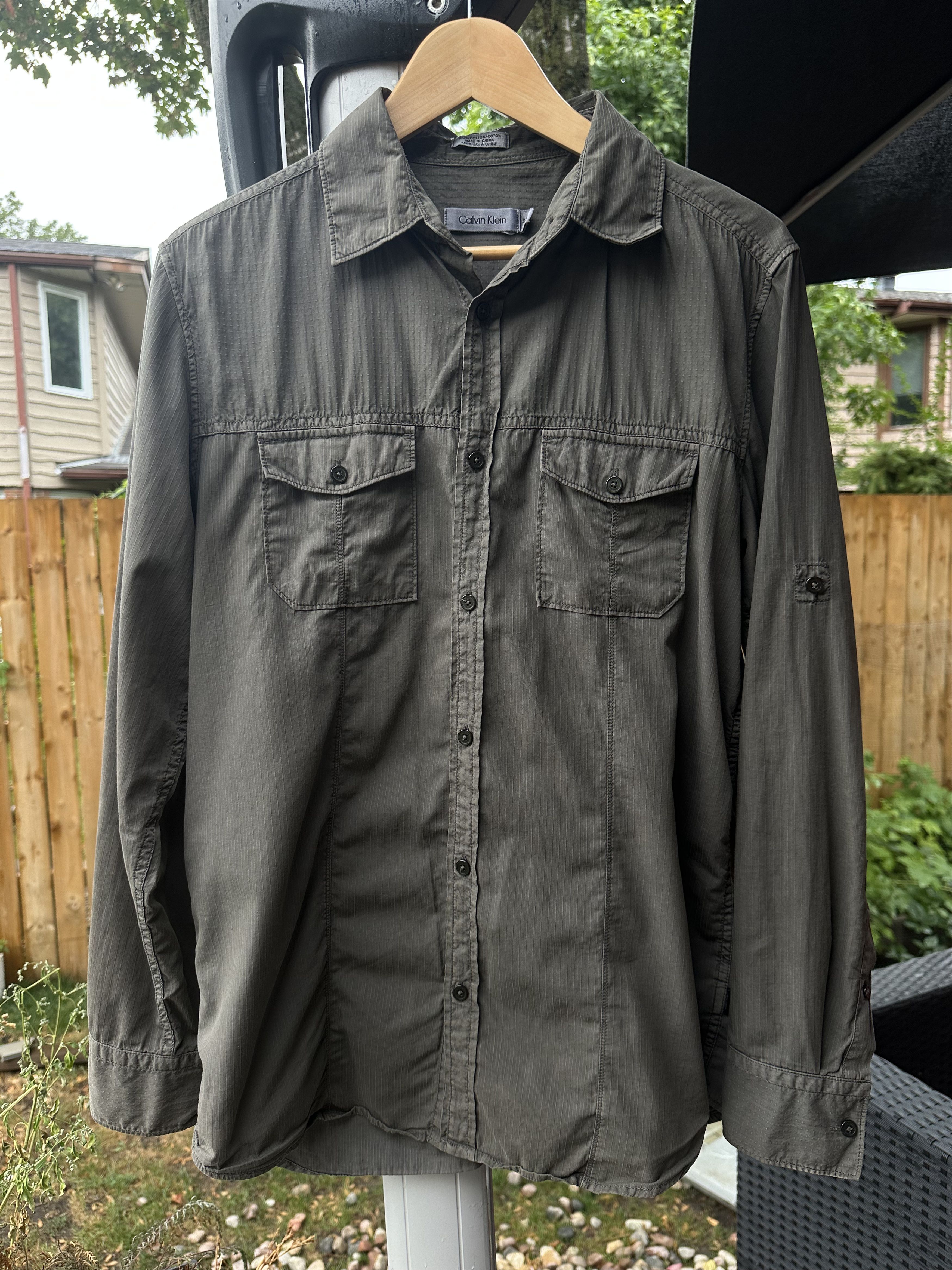 Calvin Klein Calvin Klein Brown Dobby Cloth Military Shirt Size US S / EU 44-46 / 1 - 1 Thumbnail