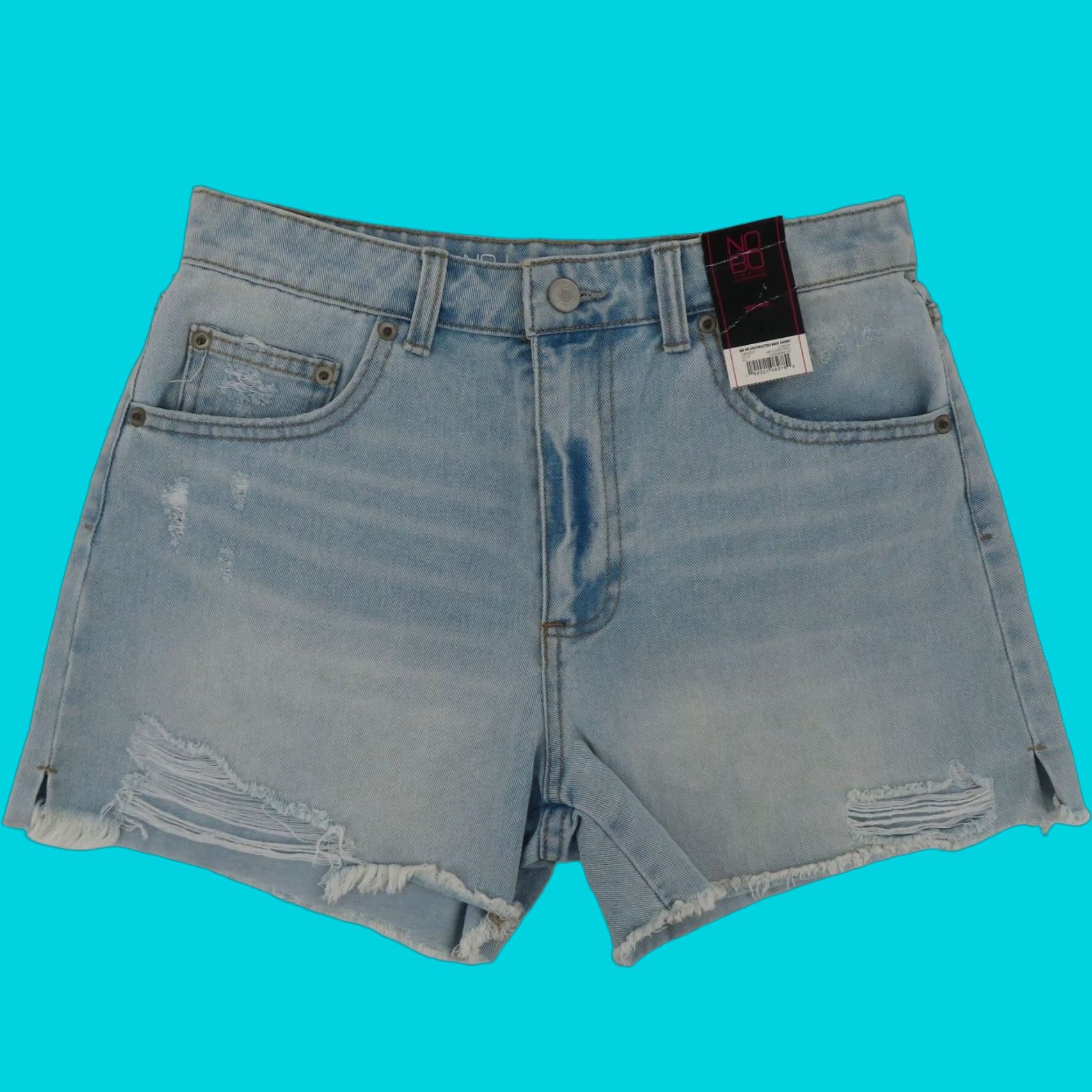 Vintage No Boundaries Juniors Shorts High Rise Destructed Midi 7 Light Blue Denim Jeans NEW Size 28" / US 6 / IT 42 - 1 Thumbnail
