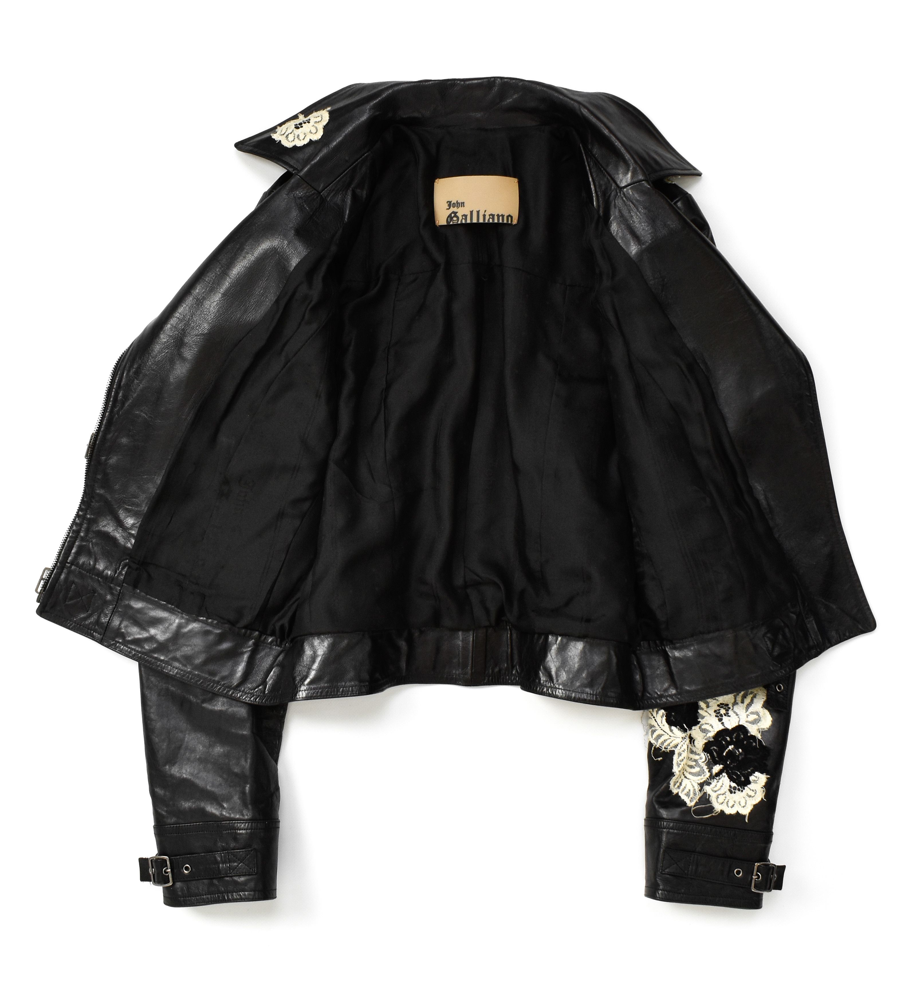 JOHN GALLIANO Vintage Leather Biker Jacket Lace Gazette