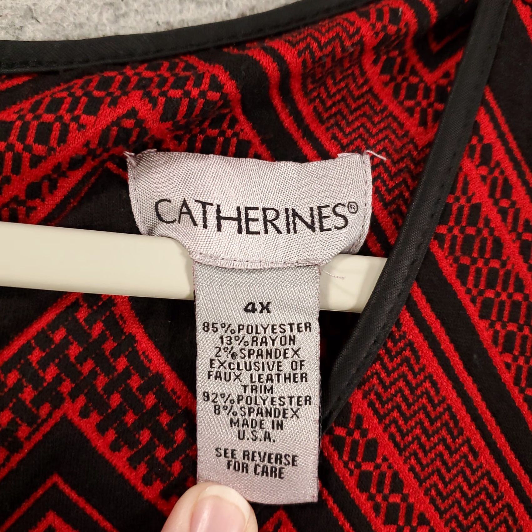 Vintage Catherines Dress Womens 5X Shift Red Chevron Pattern Exposed Zipper Zig Zag Size XXL / US 16-18 / IT 52-54 - 5 Thumbnail