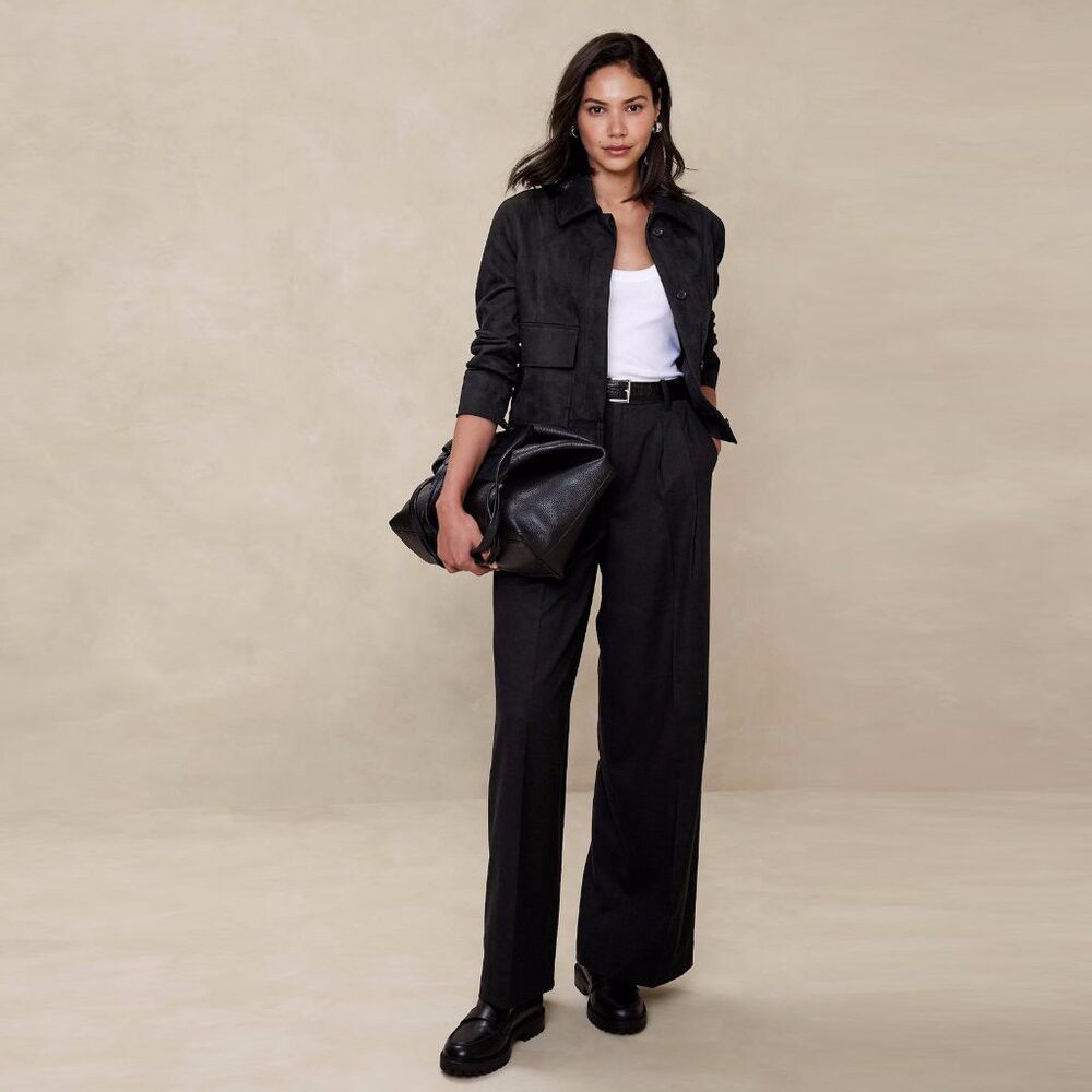 Banana Republic NWT New $100 Banana Republic Wide-Leg Flannel Black Trouser Size 30" / US 8 / IT 44 - 1 Thumbnail