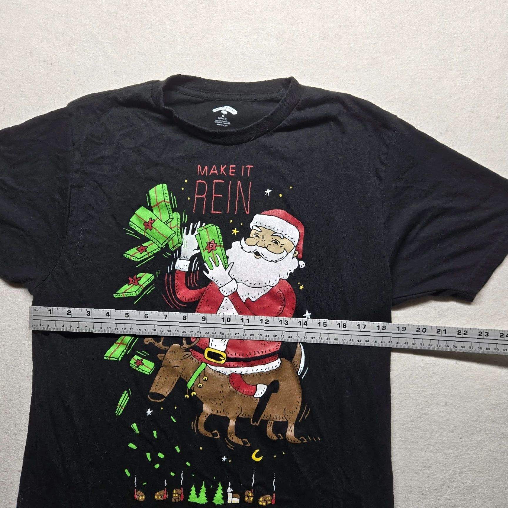 Vintage Holiday Time Christmas Tee Shirt - Santa Claus Solid Short Sleeve Mens M Black Size US M / EU 48-50 / 2 - 4 Thumbnail
