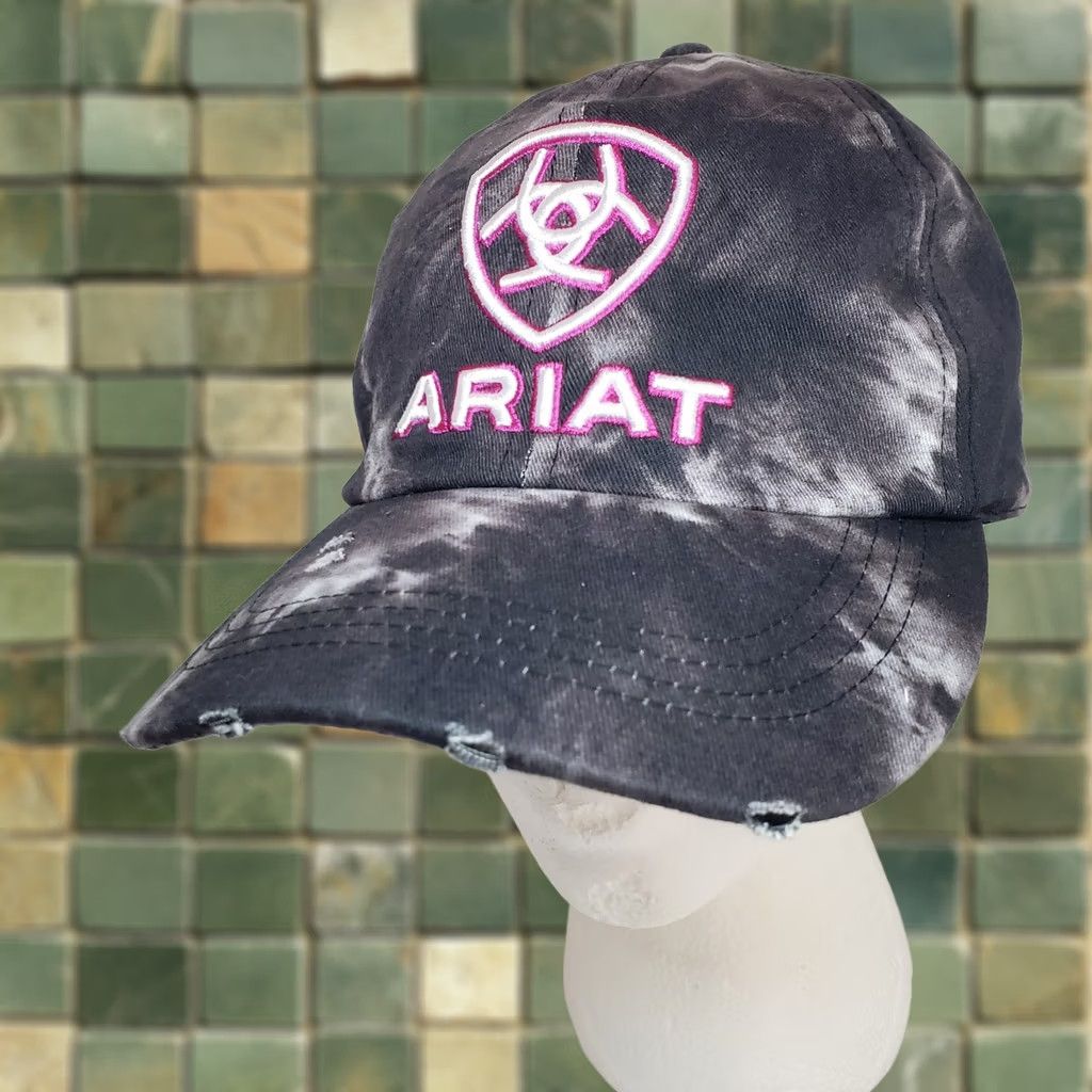 Ariat Ariat x Ponyflo Womens Baseball Cap Adjustable Tie Dye Black Pink Logo Embroidered Cap Women's Hats Size ONE SIZE - 1 Thumbnail
