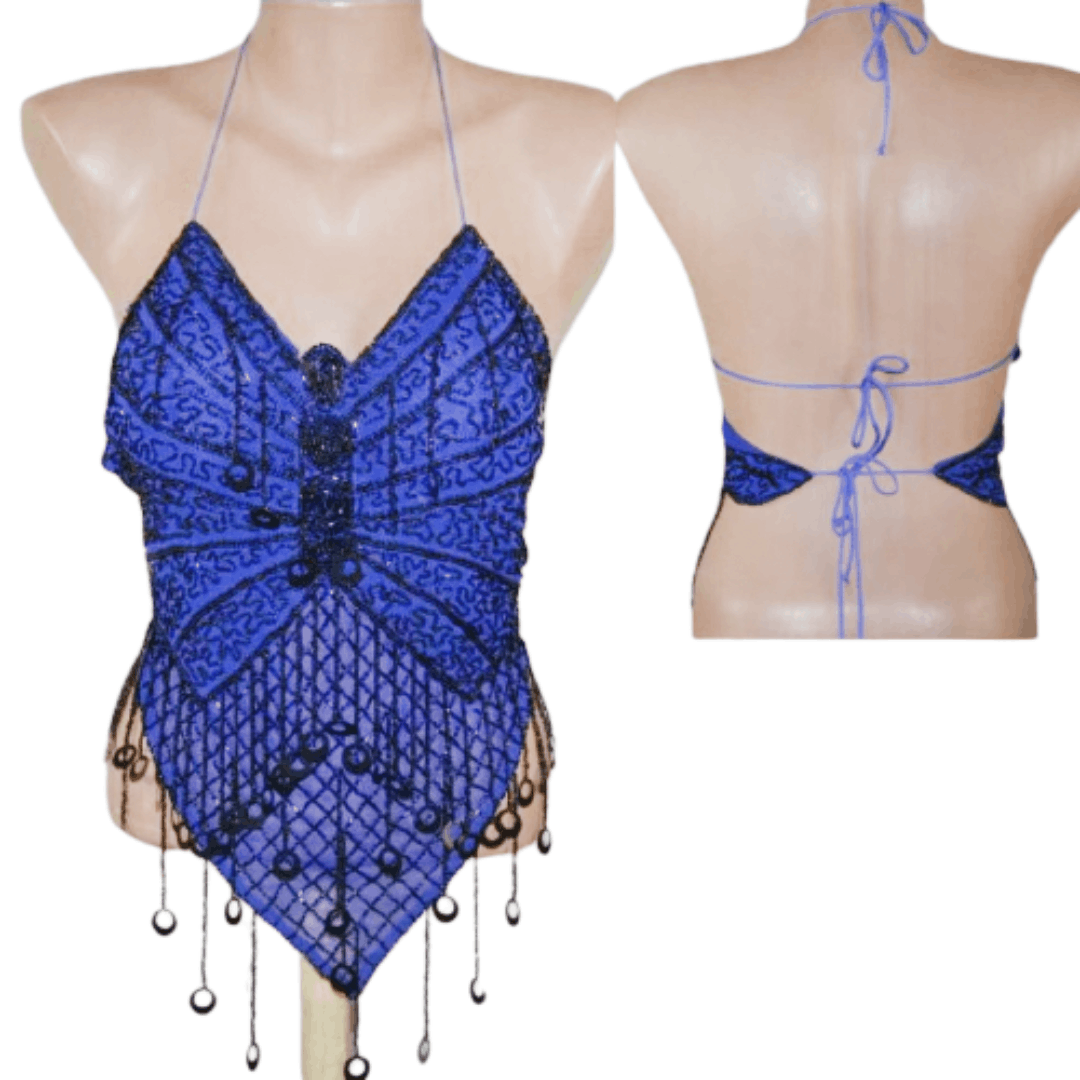 Other Blue Beaded Halter Top sz S Butterfly Crop Top NEW Size S / US 4 / IT 40 - 1 Thumbnail