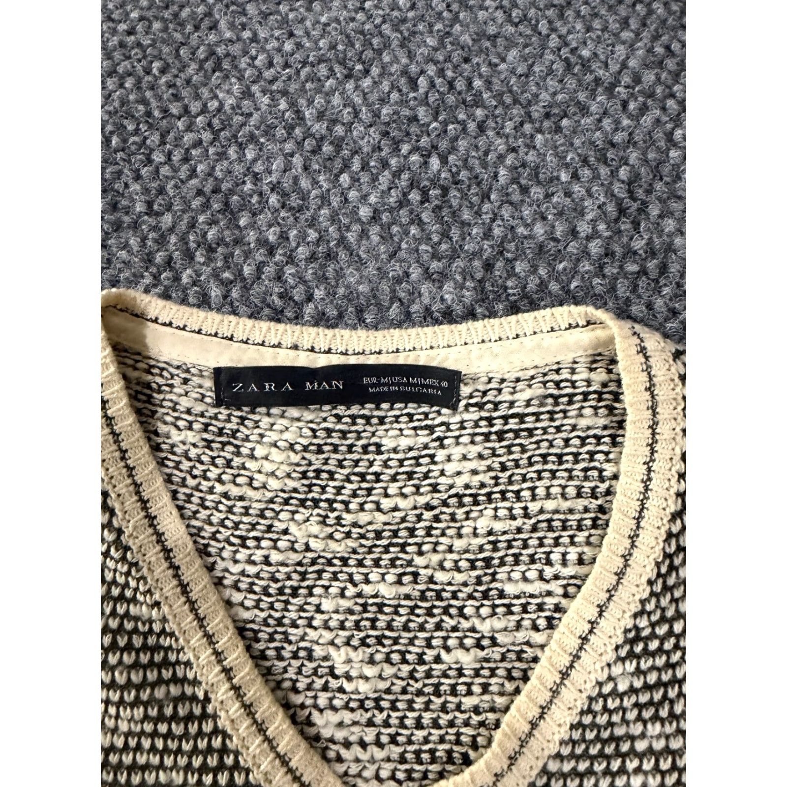 Zara Zara Sweater Mens M Pullover Knit V-Neck Long Sleeve Beige Cream Cotton Size US M / EU 48-50 / 2 - 3 Thumbnail
